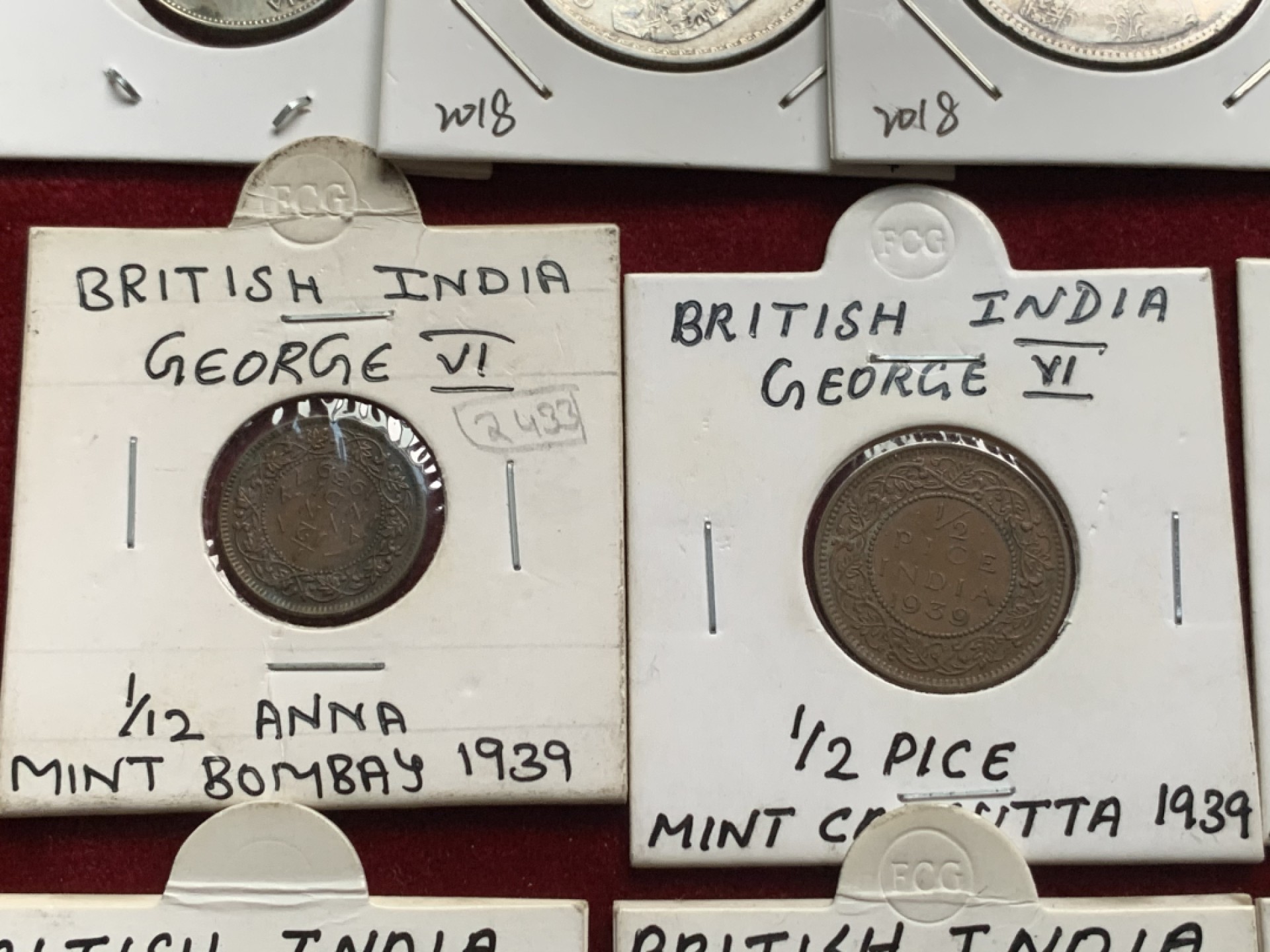 《竞宝斋》第54场-本周日，周一2场连拍（全场不限金额包邮） 英属印度 乔六 小面值币10枚 老藏家卡装 乔五1卢比，维多利亚1卢比，乔五海峡为银币