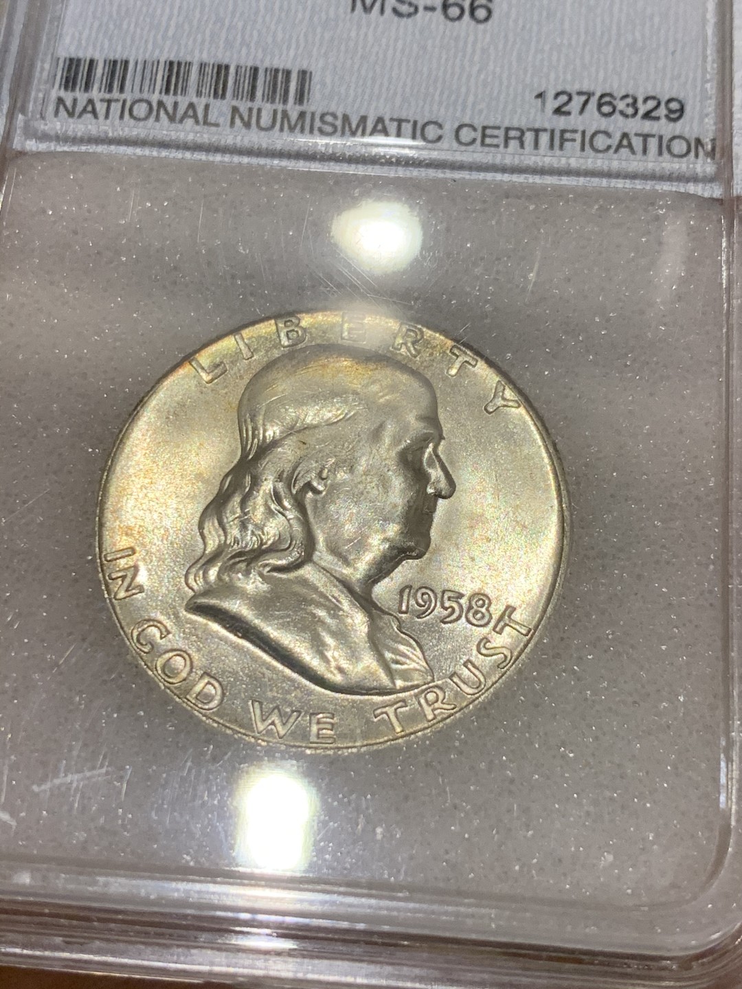 《竞宝斋》第54场-本周日，周一2场连拍（全场不限金额包邮） NNC MS66 1958美国富兰克林半圆 银币 