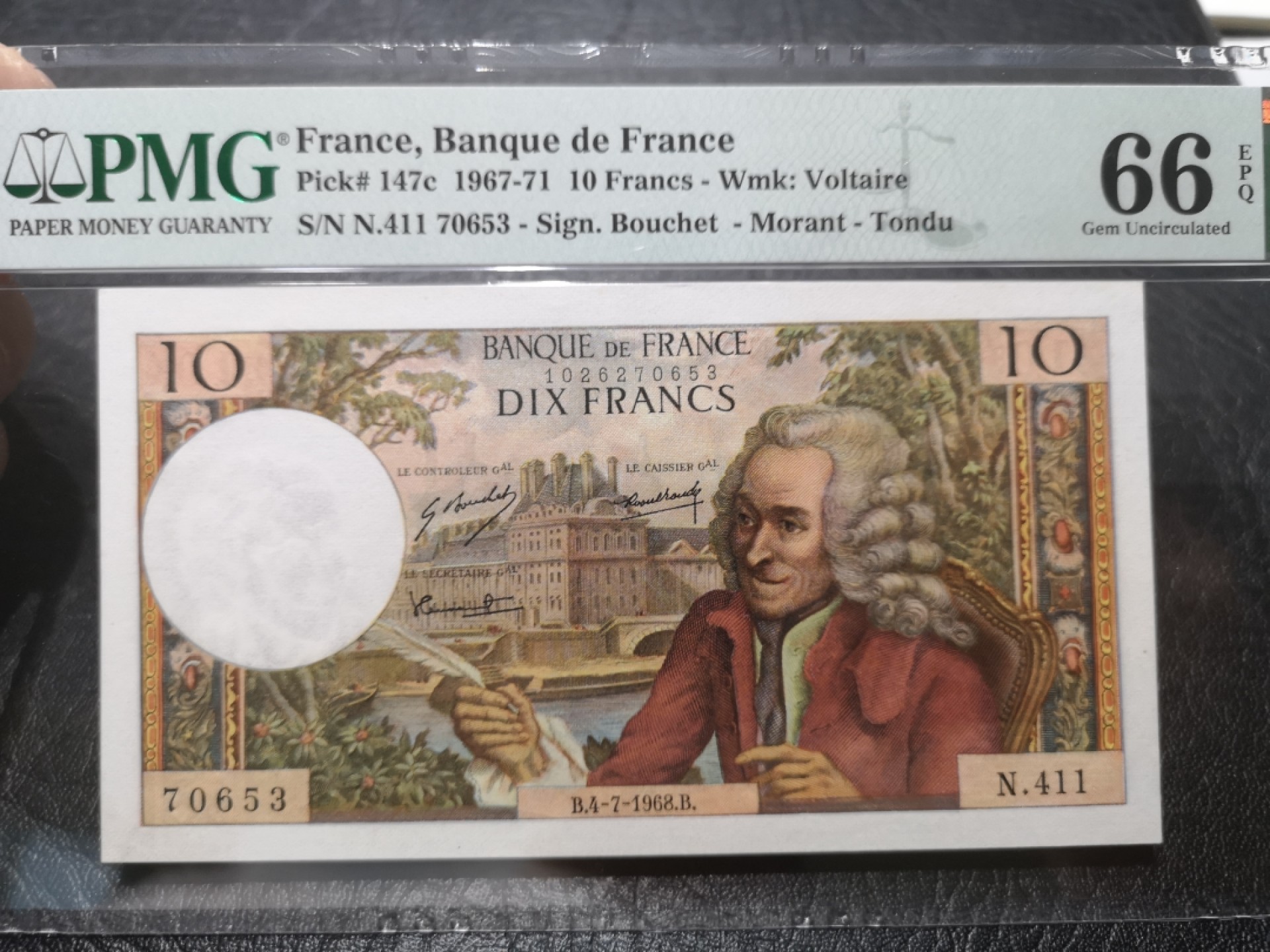 外钞收藏家》第一百七十七期拍卖 1968年法国10法郎 PMG66 