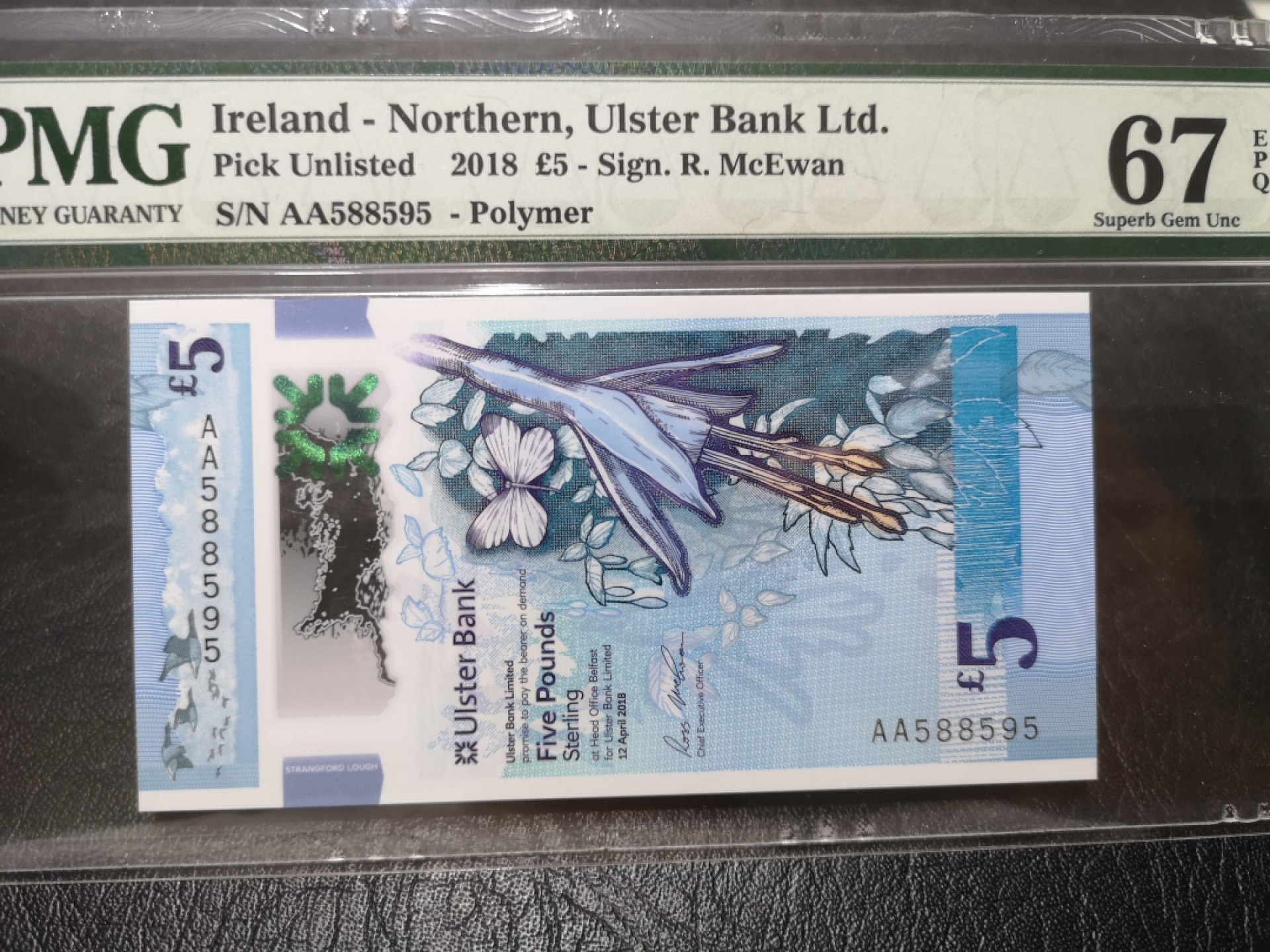 外钞收藏家》第一百七十七期拍卖 2018年北爱尔兰5镑 无47 PMG67 AA冠