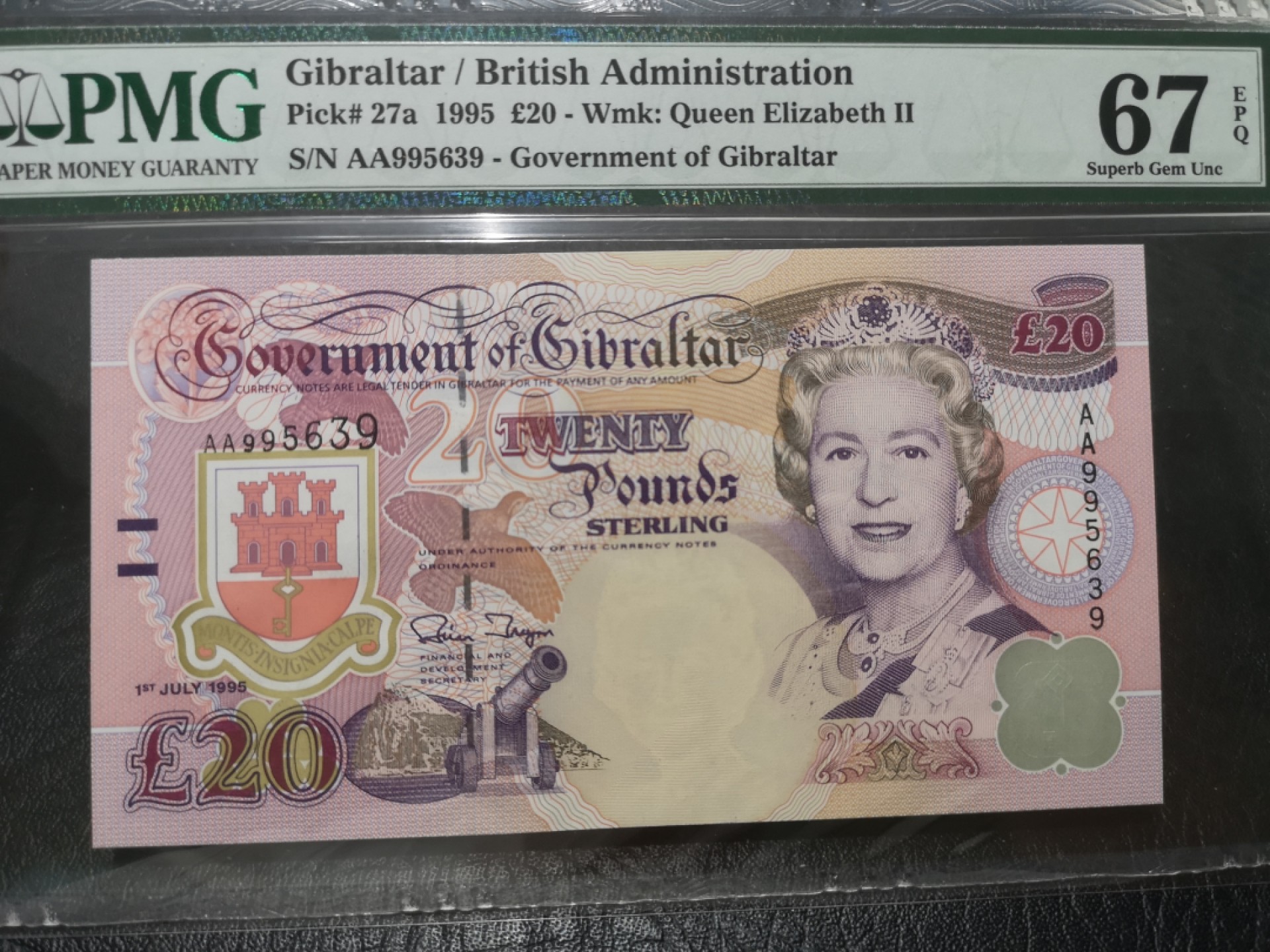 外钞收藏家》第一百七十七期拍卖 1995年直布罗陀20镑 无47 PMG67 AA冠