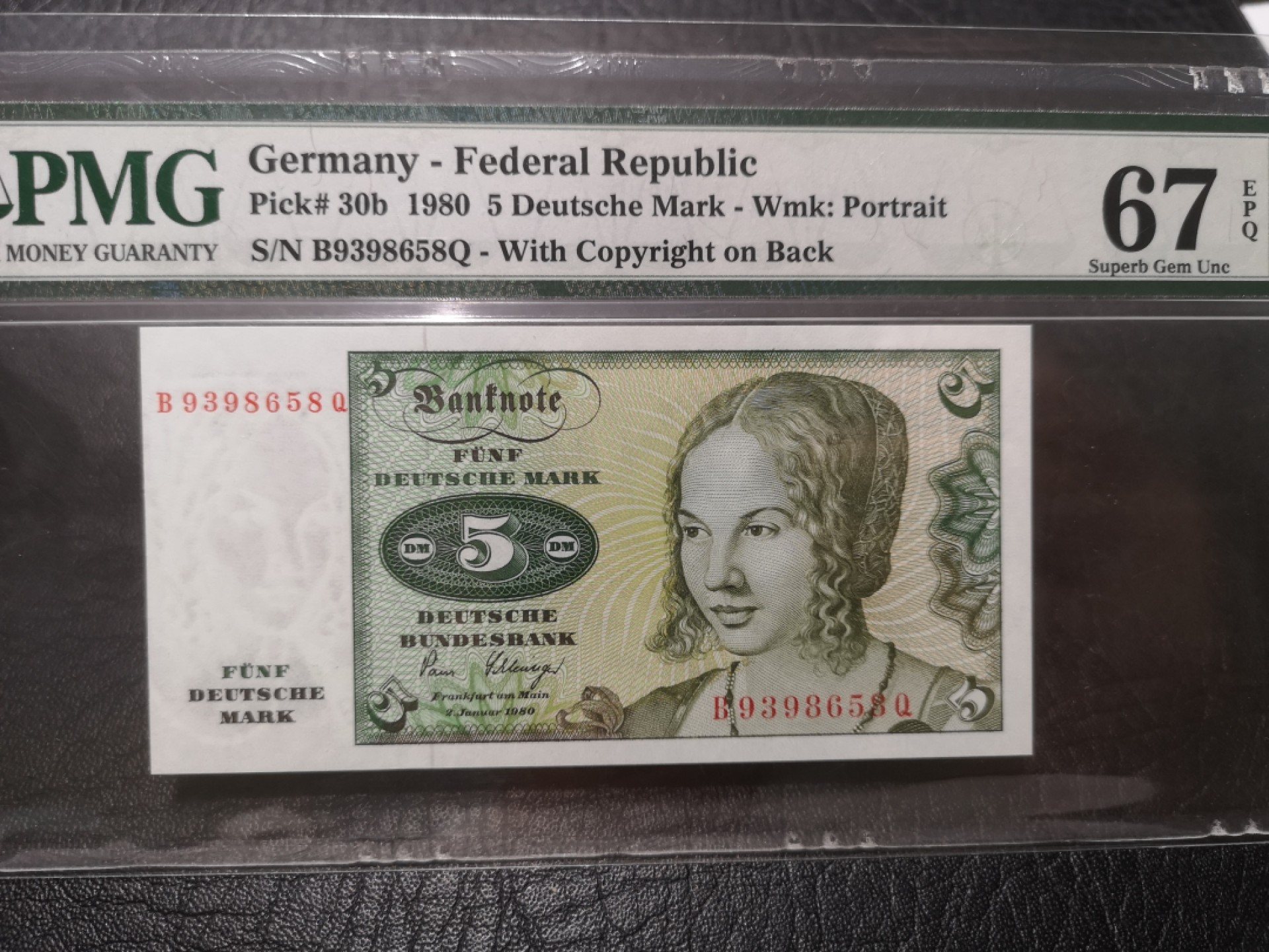 外钞收藏家》第一百七十七期拍卖 1980年德国5马克 PMG67 无47尾8