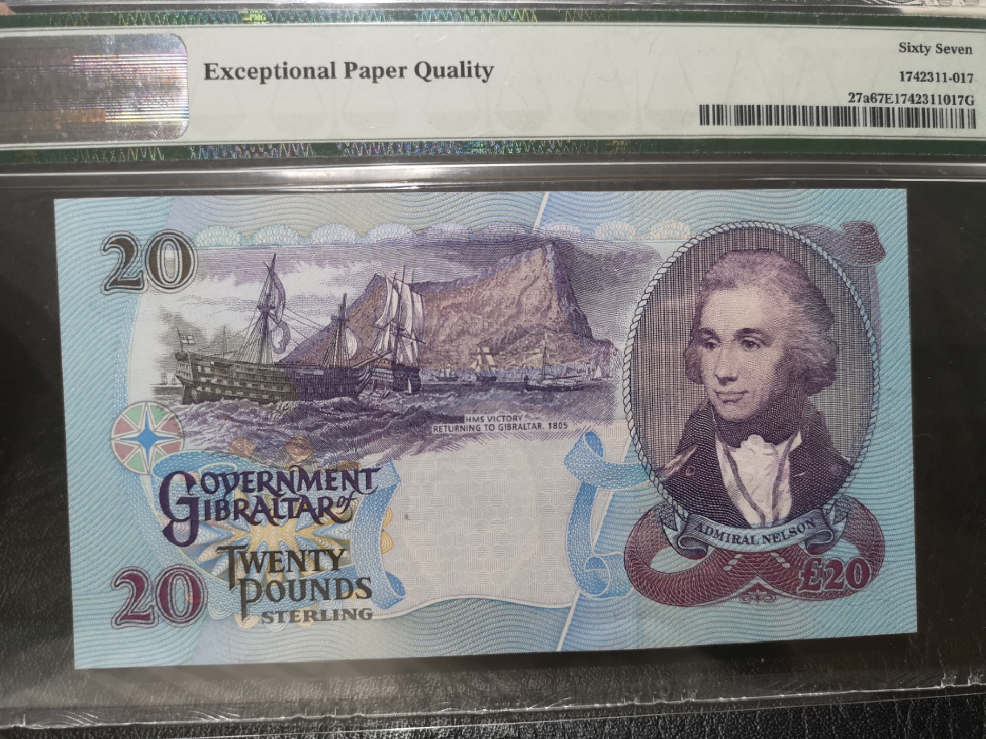 外钞收藏家》第一百七十七期拍卖 1995年直布罗陀20镑 无47 PMG67 AA冠