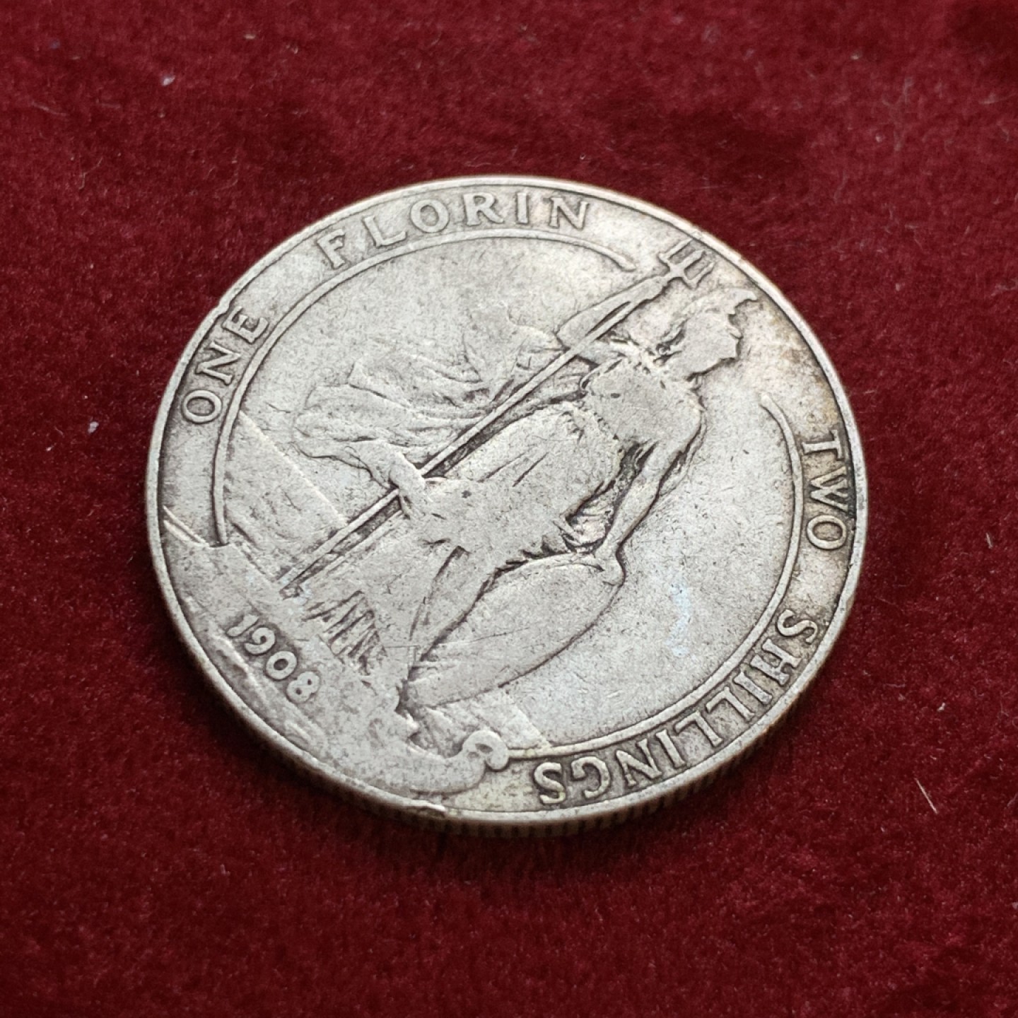 《竞宝斋》第55场-本周日，周一2场连拍（全场不限金额包邮） 英国 1908年 爱七 福林（2先令）海神 银币 不多见的年份