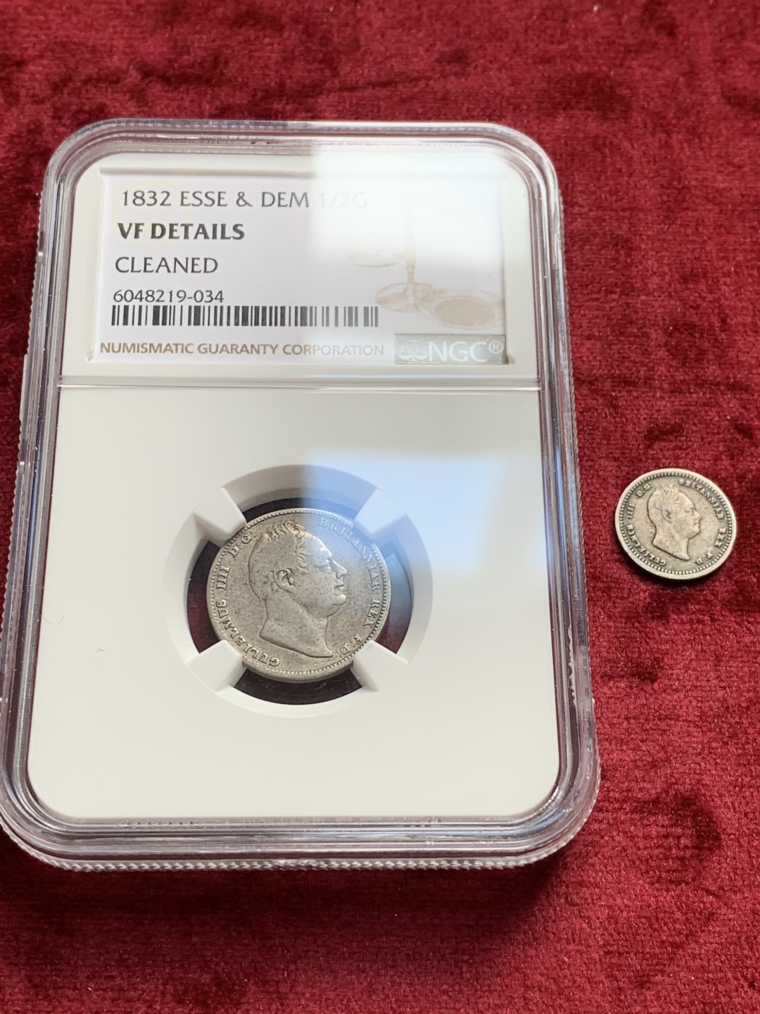 《竞宝斋》第55场-本周日，周一2场连拍（全场不限金额包邮） 极稀少的英属埃斯奎波威廉四世1/8盾1/2盾银币一对2枚