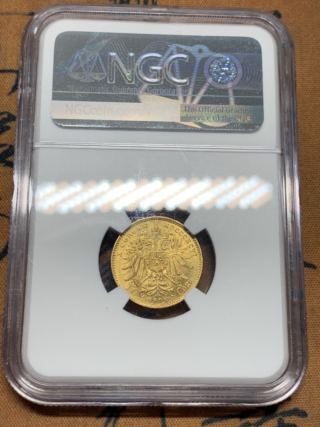 《竞宝斋》第55场-本周日，周一2场连拍（全场不限金额包邮） NGC 评级 奥匈帝国 1896年 10科罗娜金币 难得原铸!货币改革时期