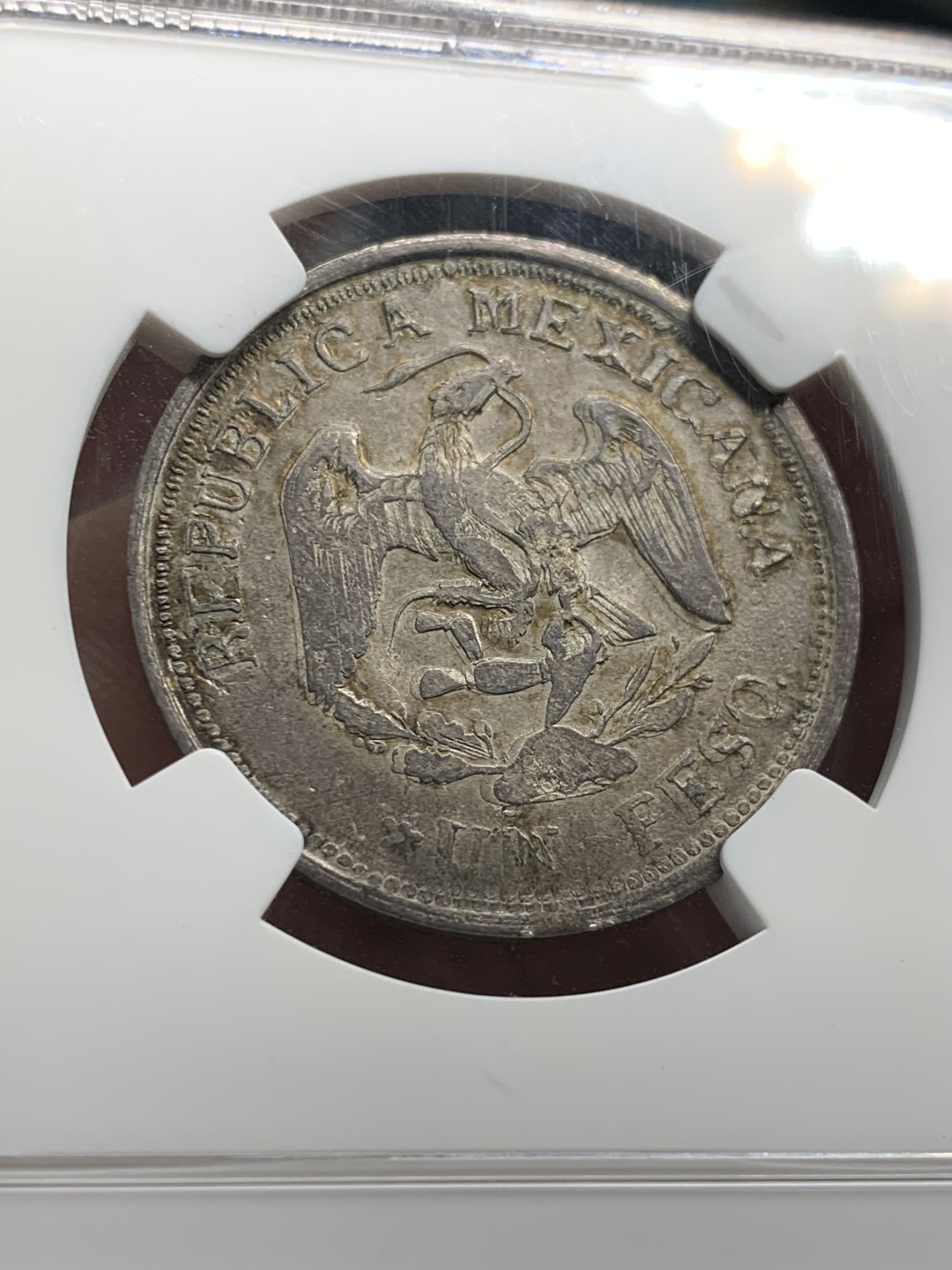 《竞宝斋》第55场-本周日，周一2场连拍（全场不限金额包邮） NGC-AU55 墨西哥 1914年 1比索 内战版含金鹰洋银币 含0.3克黄金 同分2018年就在ha拍出432美元