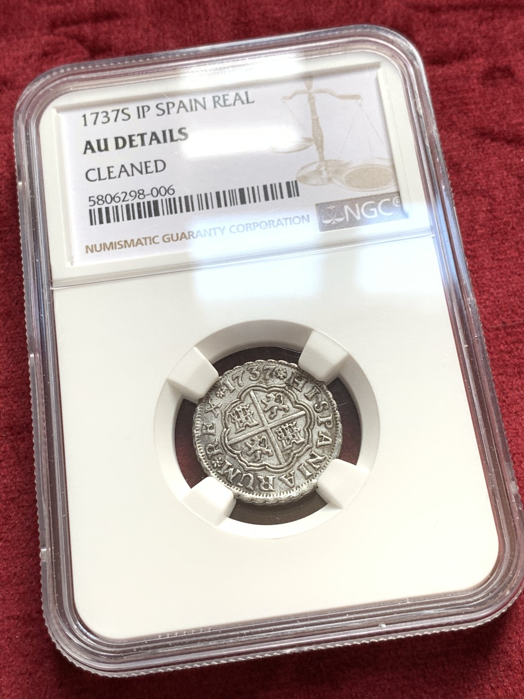 《竞宝斋》第55场-本周日，周一2场连拍（全场不限金额包邮） 西班牙菲利普五世1737塞维利亚厂1R银币