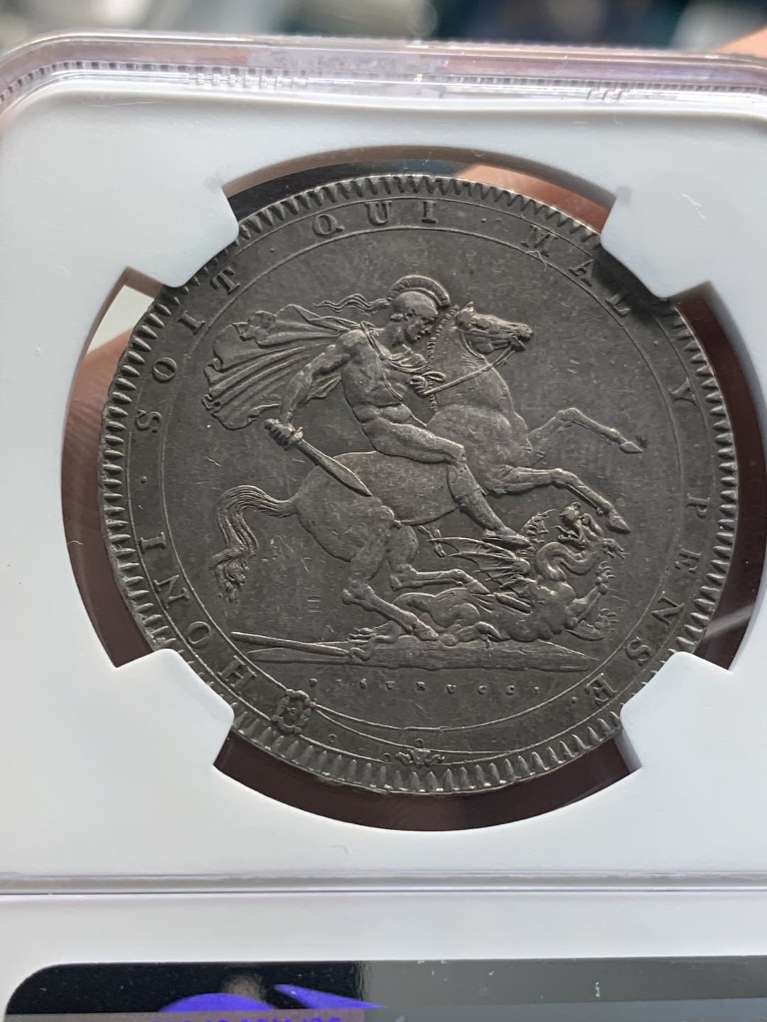 《竞宝斋》第55场-本周日，周一2场连拍（全场不限金额包邮） NGC AU55 1818 LVIII 乔治三世马剑克朗 原味好品 百年老包浆 味道一流