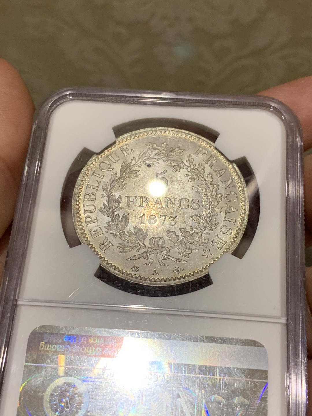 《竞宝斋》第55场-本周日，周一2场连拍（全场不限金额包邮） NGC-MS64 法国 1873年 大力神5法郎 银币 状态难得 底板一流