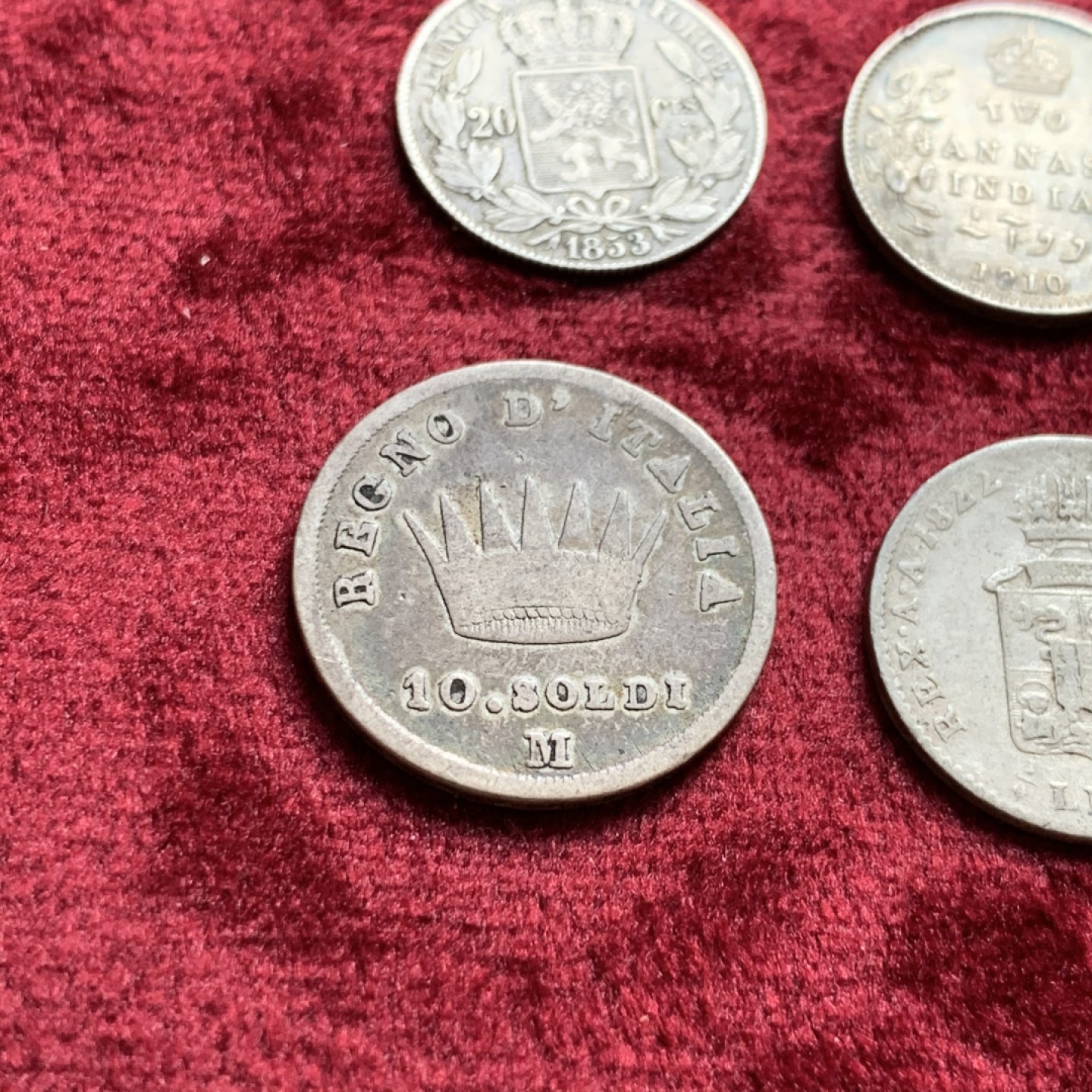 《竞宝斋》第55场-本周日，周一2场连拍（全场不限金额包邮） 比利时，意大利伦巴第，法占意大利，英属印度银辅币4枚