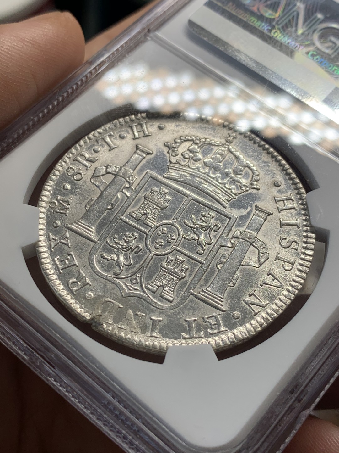 《竞宝斋》第55场-本周日，周一2场连拍（全场不限金额包邮） NGC-AUD  墨西哥双柱 卡洛斯四世  1804  8 里亚尔  白净深打  外拍都是200刀起