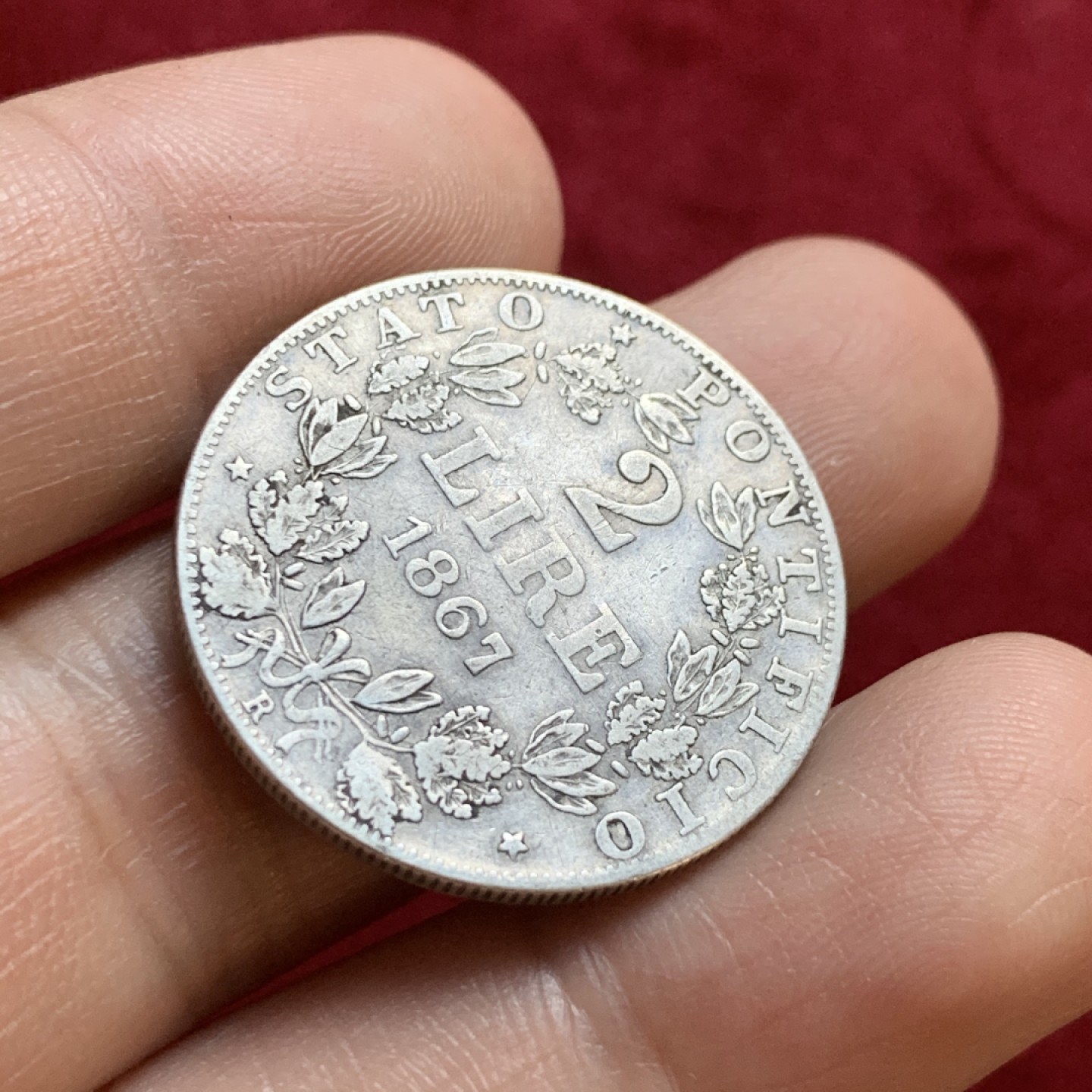 《竞宝斋》第55场-本周日，周一2场连拍（全场不限金额包邮） 梵蒂冈 教皇国 1867年 2里拉 银币 原味包浆 细节清晰