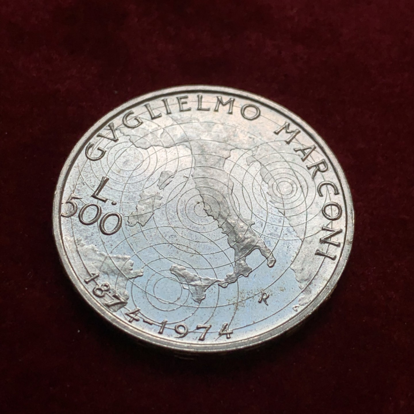 《竞宝斋》第55场-本周日，周一2场连拍（全场不限金额包邮） 意大利1974年马可尼诞辰100周年500里拉纪念银币