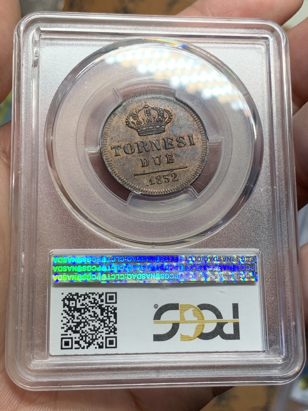 《竞宝斋》第55场-本周日，周一2场连拍（全场不限金额包邮） PCGS-MS63RB 意大利那不勒斯和西西里1852年2Tor 冠军 