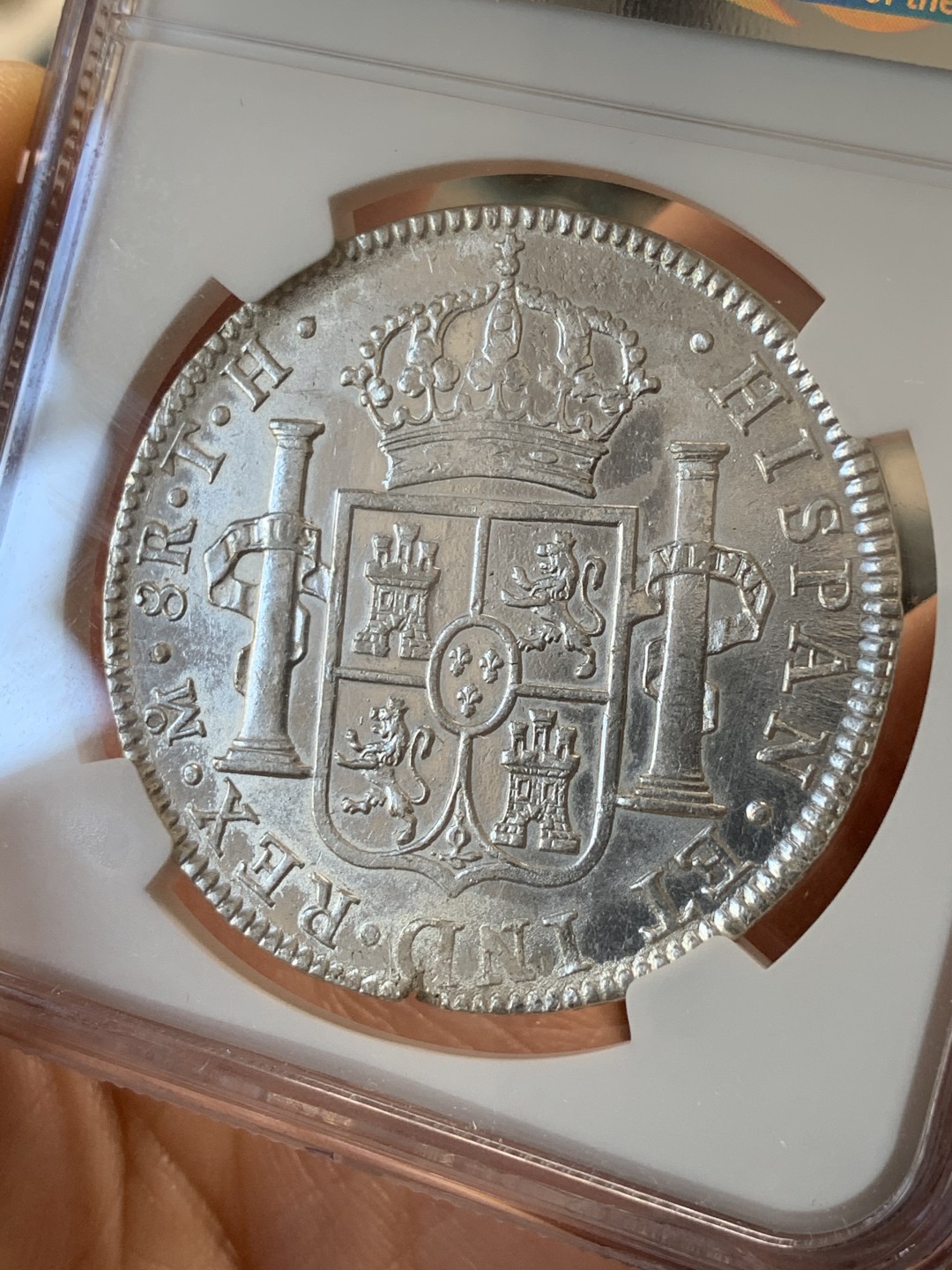 《竞宝斋》第55场-本周日，周一2场连拍（全场不限金额包邮） NGC-AUD  墨西哥双柱 卡洛斯四世  1804  8 里亚尔  白净深打  外拍都是200刀起