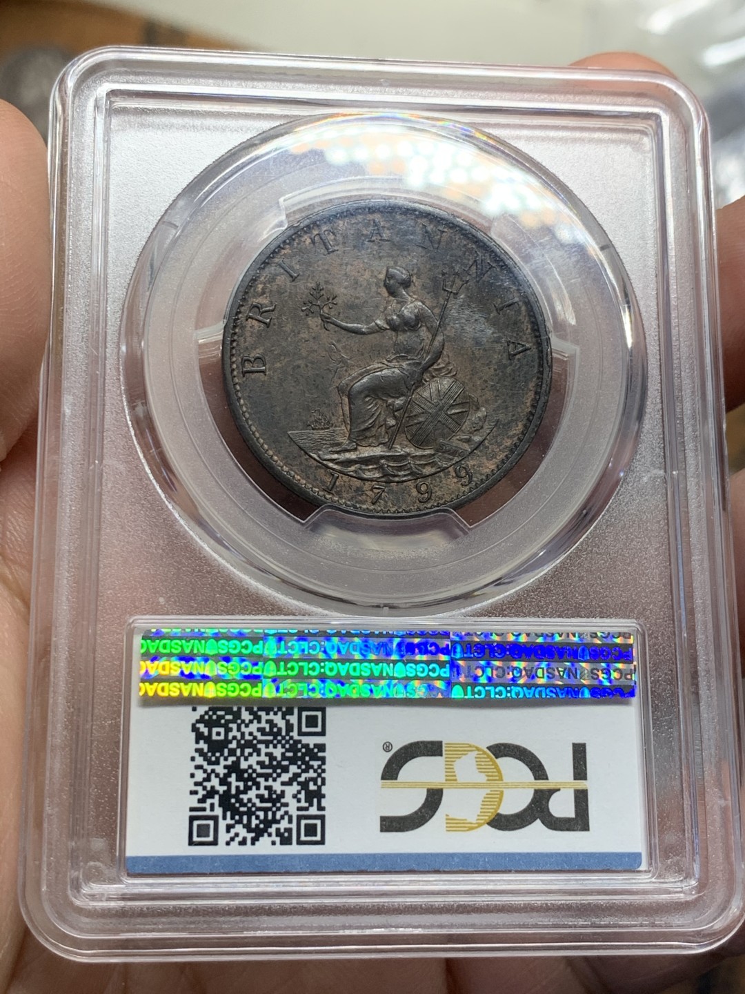 《竞宝斋》第55场-本周日，周一2场连拍（全场不限金额包邮） PCGS-MS63BN英国1799年乔治三世1/2便士