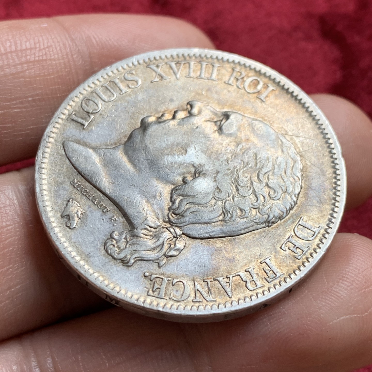 《竞宝斋》第55场-本周日，周一2场连拍（全场不限金额包邮） 法国1819年路易十八5法郎B版 大银币 细节见图