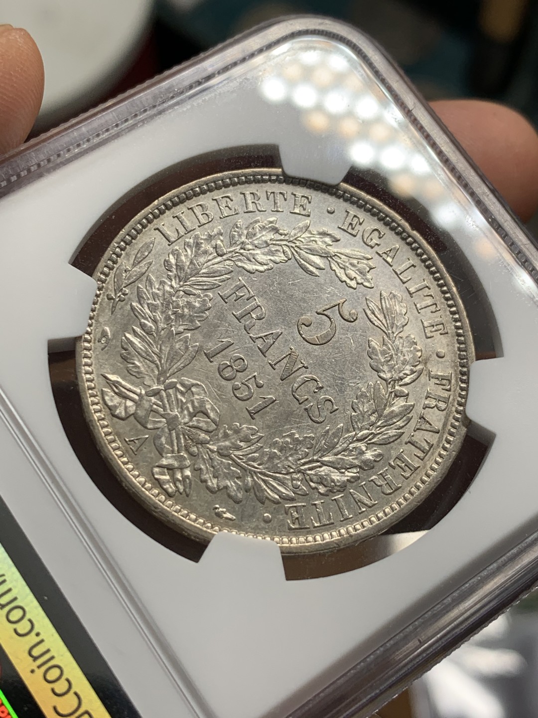 《竞宝斋》第55场-本周日，周一2场连拍（全场不限金额包邮） NGC-AU58 法国 1851年 5法郎 谷物女神银币 热门品种 