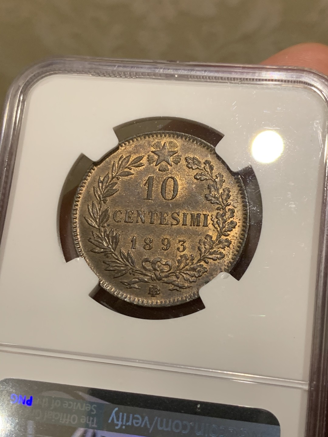 《竞宝斋》第55场-本周日，周一2场连拍（全场不限金额包邮） NGC-MS63RB 意大利1893BI 10分 季军 铜光充沛