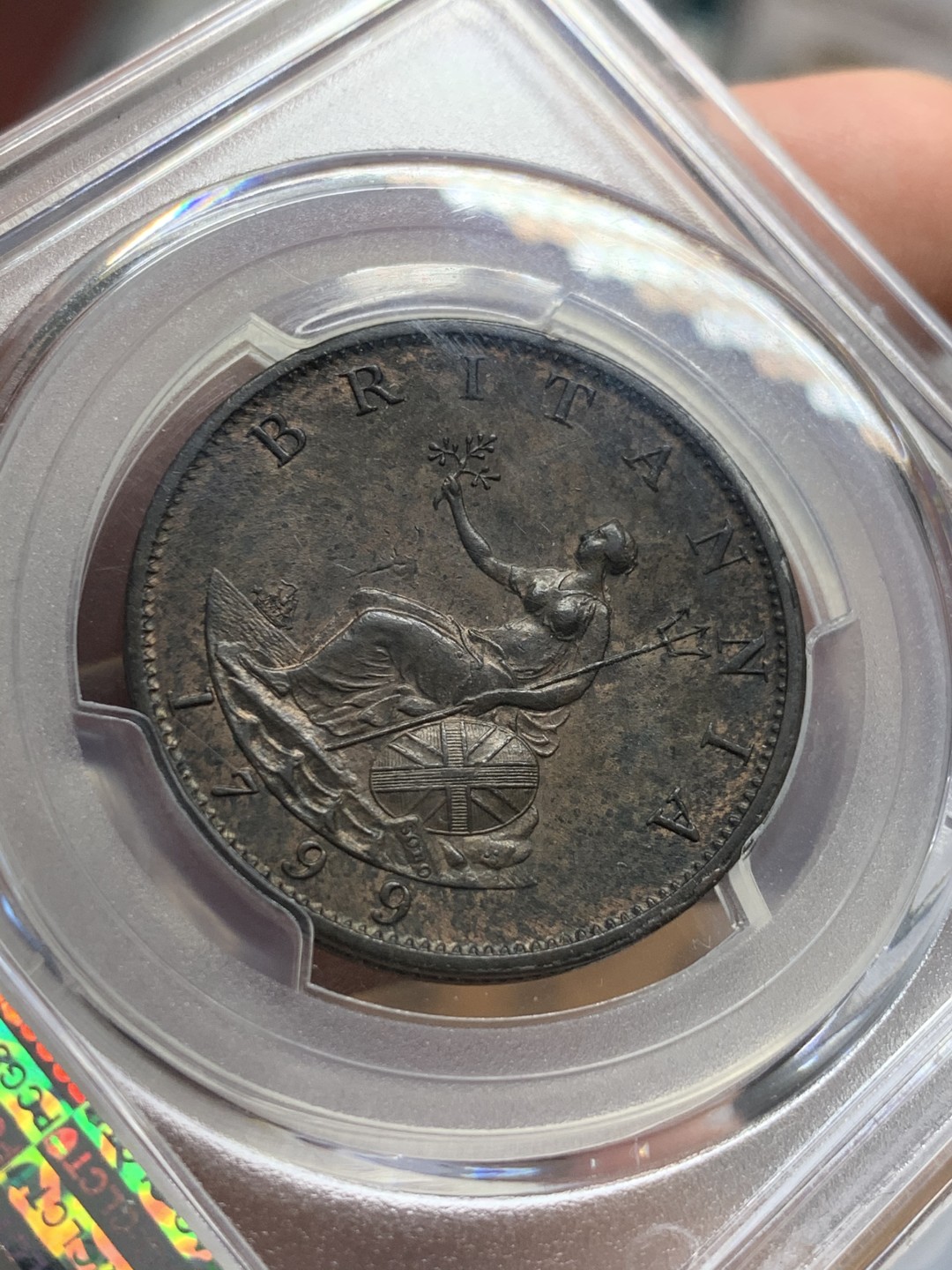 《竞宝斋》第55场-本周日，周一2场连拍（全场不限金额包邮） PCGS-MS63BN英国1799年乔治三世1/2便士