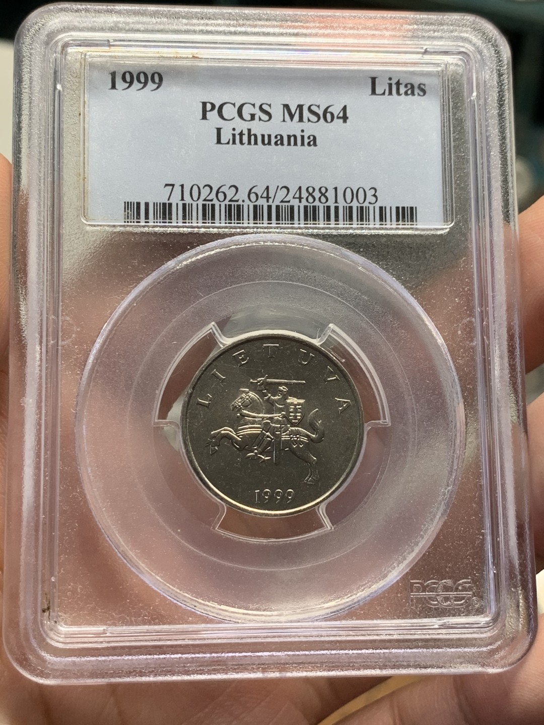 《竞宝斋》第55场-本周日，周一2场连拍（全场不限金额包邮） PCGS-MS 64立陶宛1999年1立特