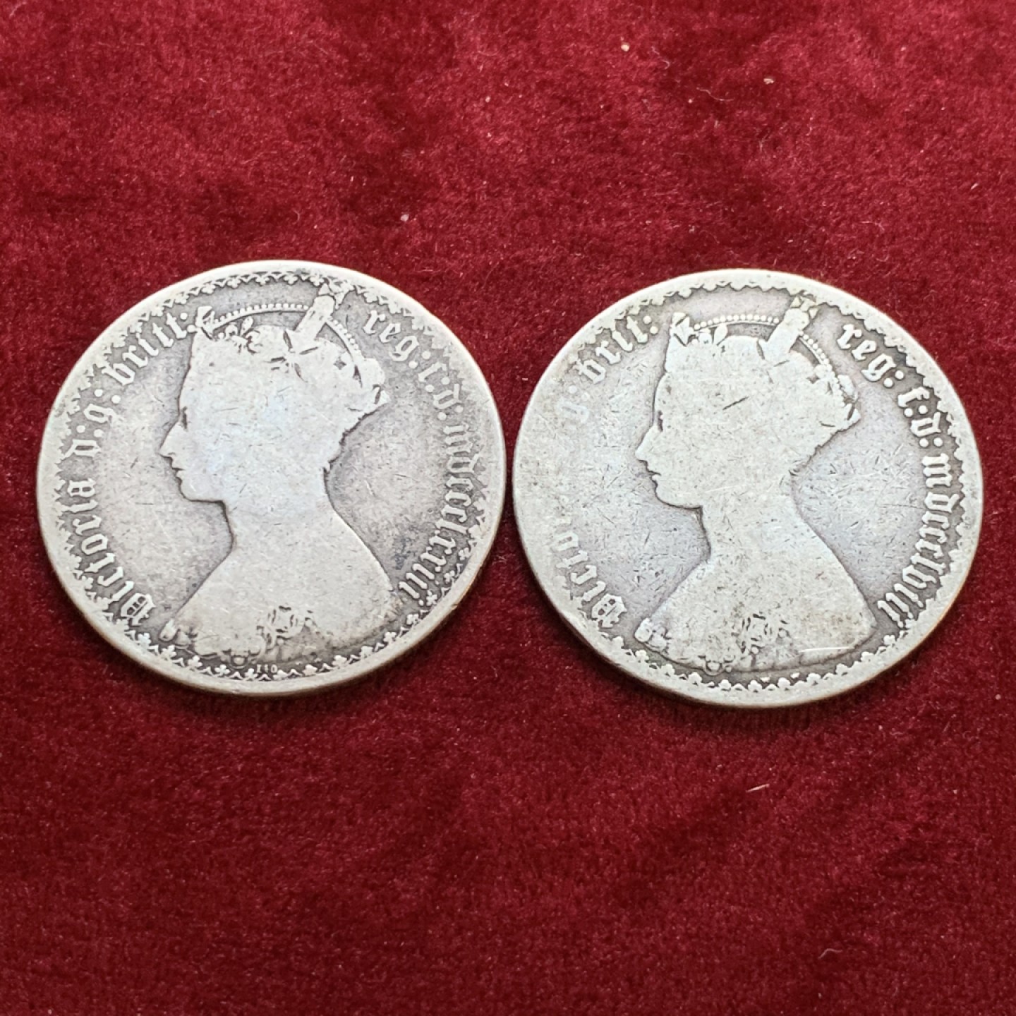 《竞宝斋》第55场-本周日，周一2场连拍（全场不限金额包邮） 英国 哥特福林一对  1858年+1873年 各一枚 原味 自然流通 温润难得