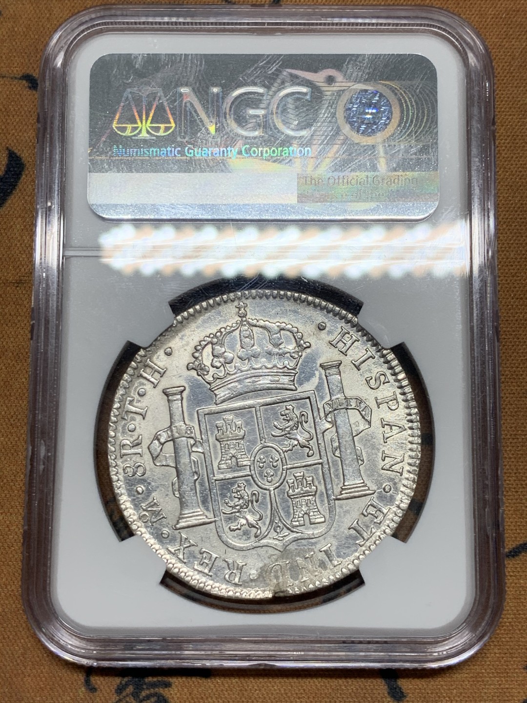 《竞宝斋》第55场-本周日，周一2场连拍（全场不限金额包邮） NGC-AUD  墨西哥双柱 卡洛斯四世  1804  8 里亚尔  白净深打  外拍都是200刀起