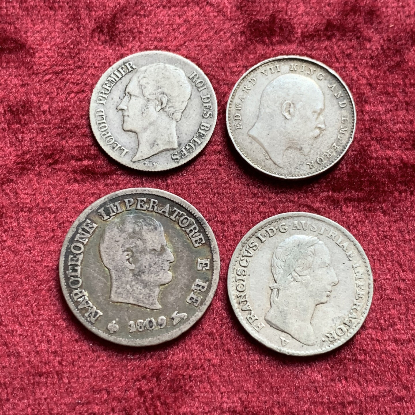 《竞宝斋》第55场-本周日，周一2场连拍（全场不限金额包邮） 比利时，意大利伦巴第，法占意大利，英属印度银辅币4枚