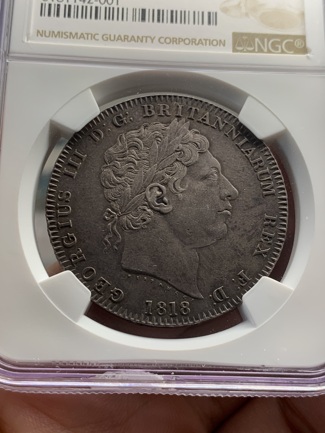 《竞宝斋》第55场-本周日，周一2场连拍（全场不限金额包邮） NGC AU55 1818 LVIII 乔治三世马剑克朗 原味好品 百年老包浆 味道一流