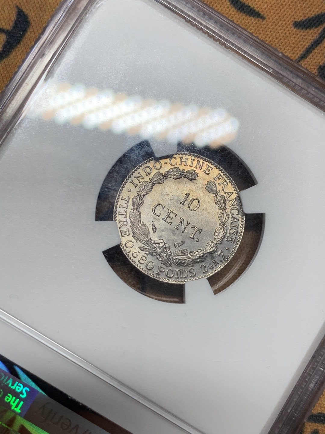 《竞宝斋》第55场-本周日，周一2场连拍（全场不限金额包邮） NGC UNC D 法属印度支那1937年10分银币 细节突出