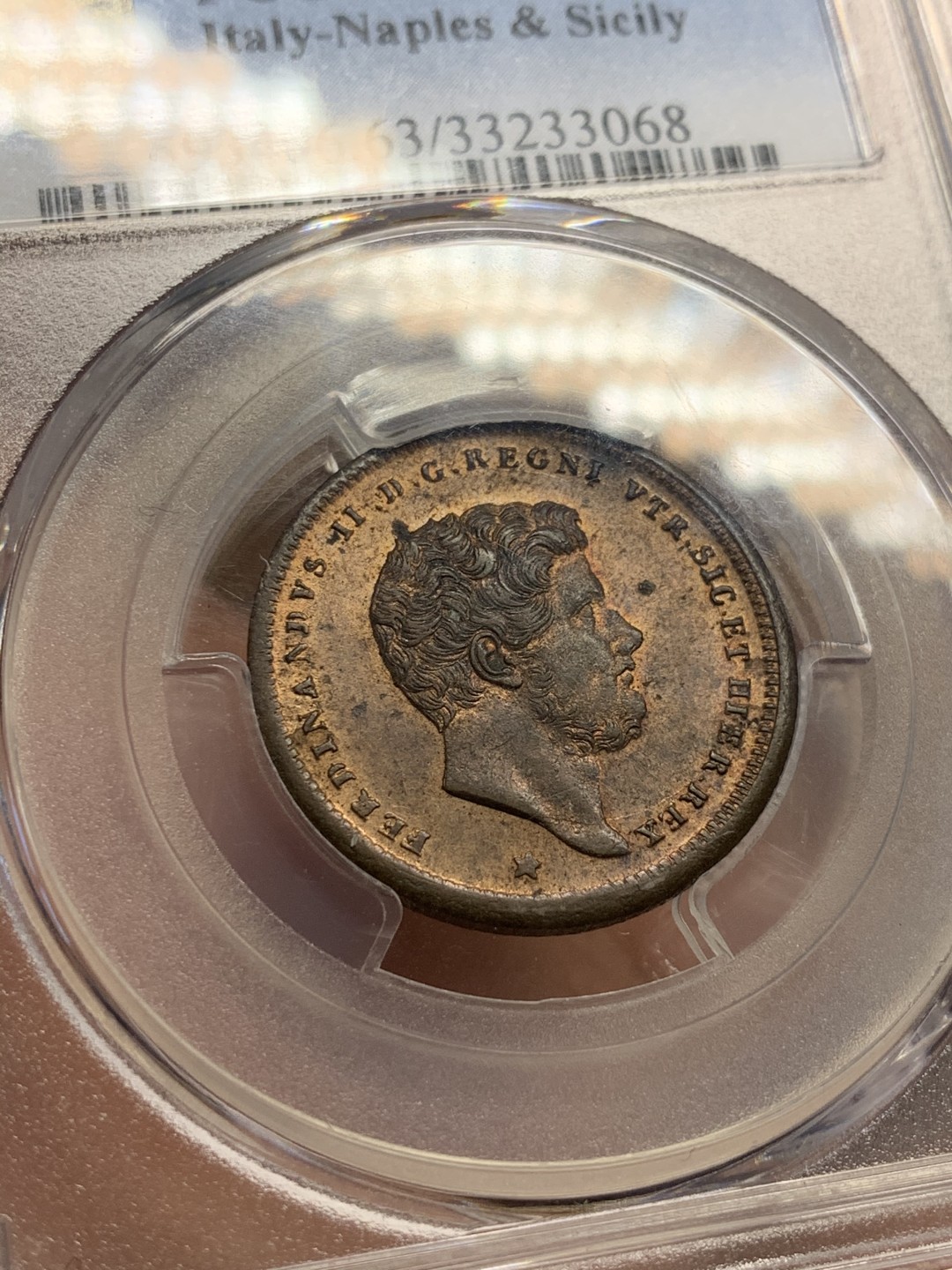 《竞宝斋》第55场-本周日，周一2场连拍（全场不限金额包邮） PCGS-MS63RB 意大利那不勒斯和西西里1852年2Tor 冠军 