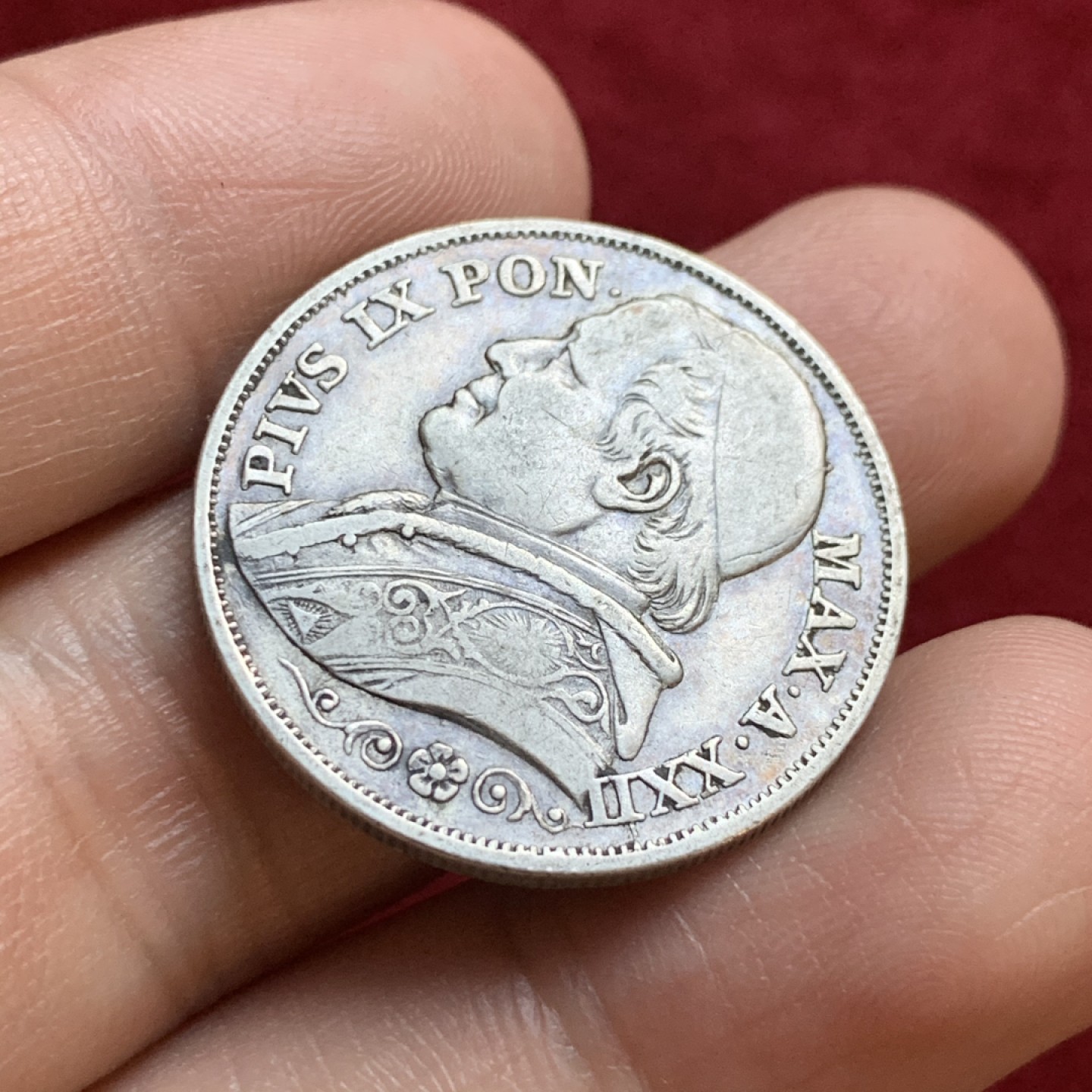 《竞宝斋》第55场-本周日，周一2场连拍（全场不限金额包邮） 梵蒂冈 教皇国 1867年 2里拉 银币 原味包浆 细节清晰