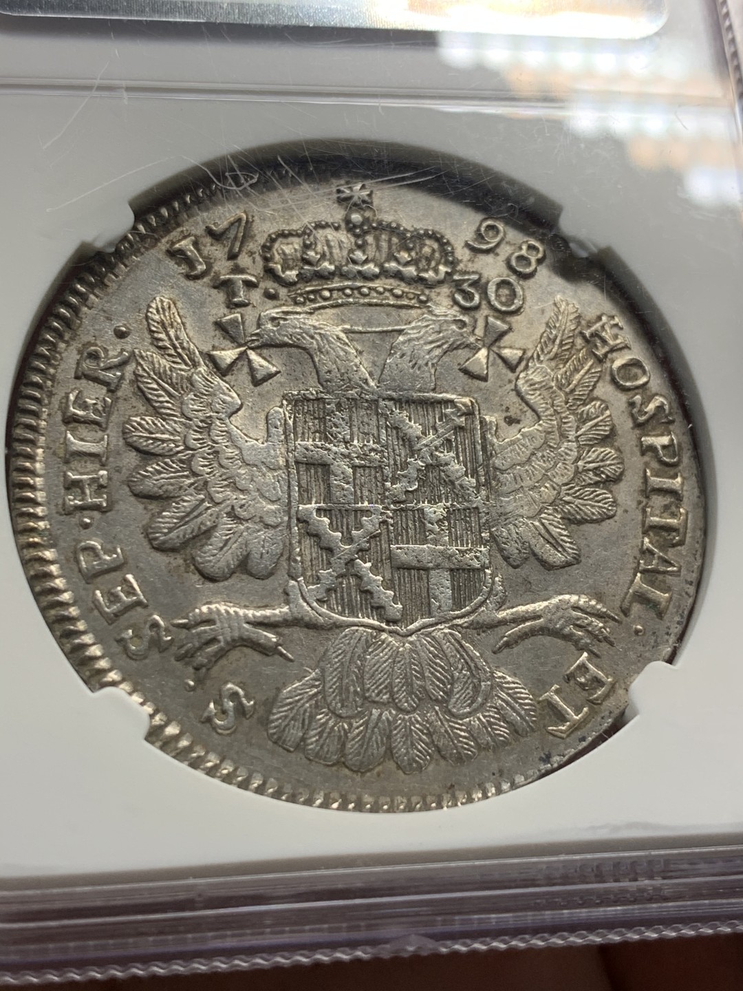 《竞宝斋》第55场-本周日，周一2场连拍（全场不限金额包邮） NGC-AU55 1798年马耳他骑士团30塔里银币 铸造量仅207枚，人像面是末代大团长斐迪南·冯·洪佩施，之后马耳他骑士团再无国土