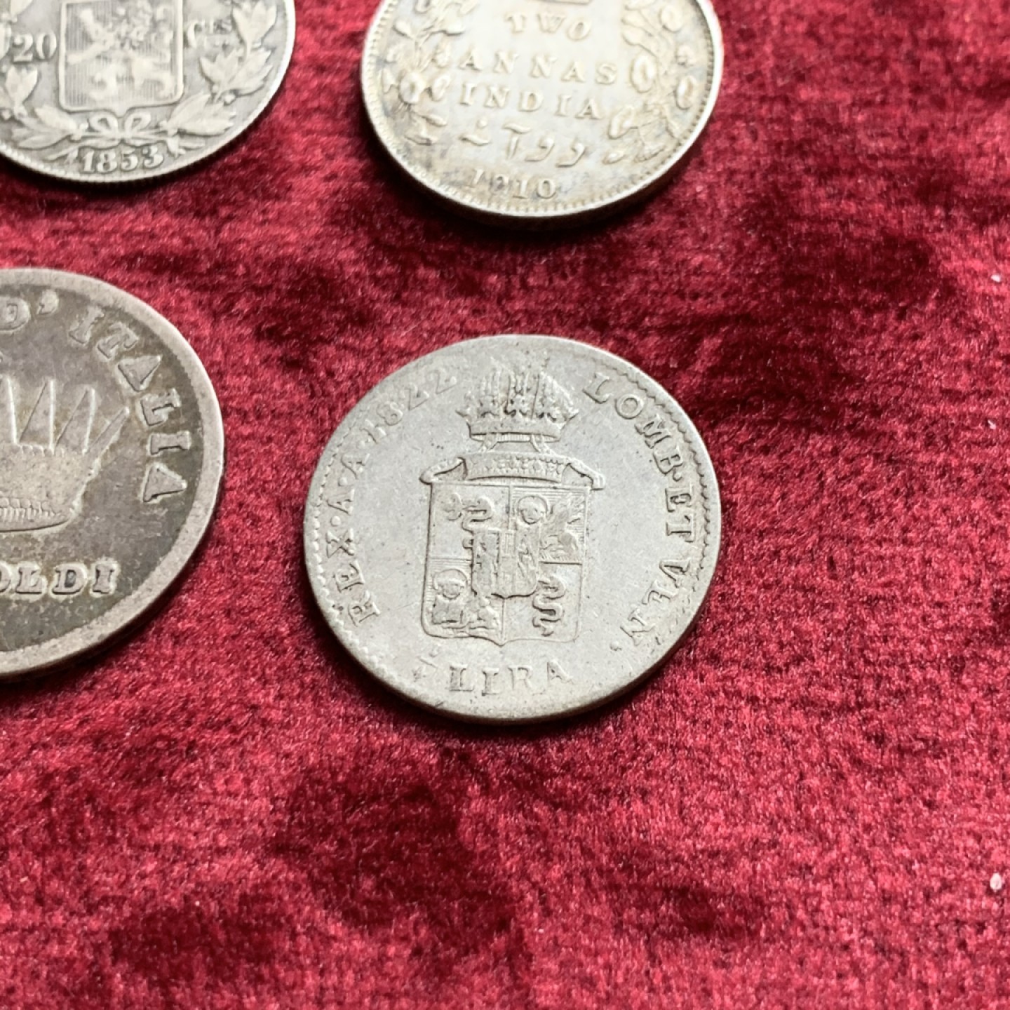 《竞宝斋》第55场-本周日，周一2场连拍（全场不限金额包邮） 比利时，意大利伦巴第，法占意大利，英属印度银辅币4枚