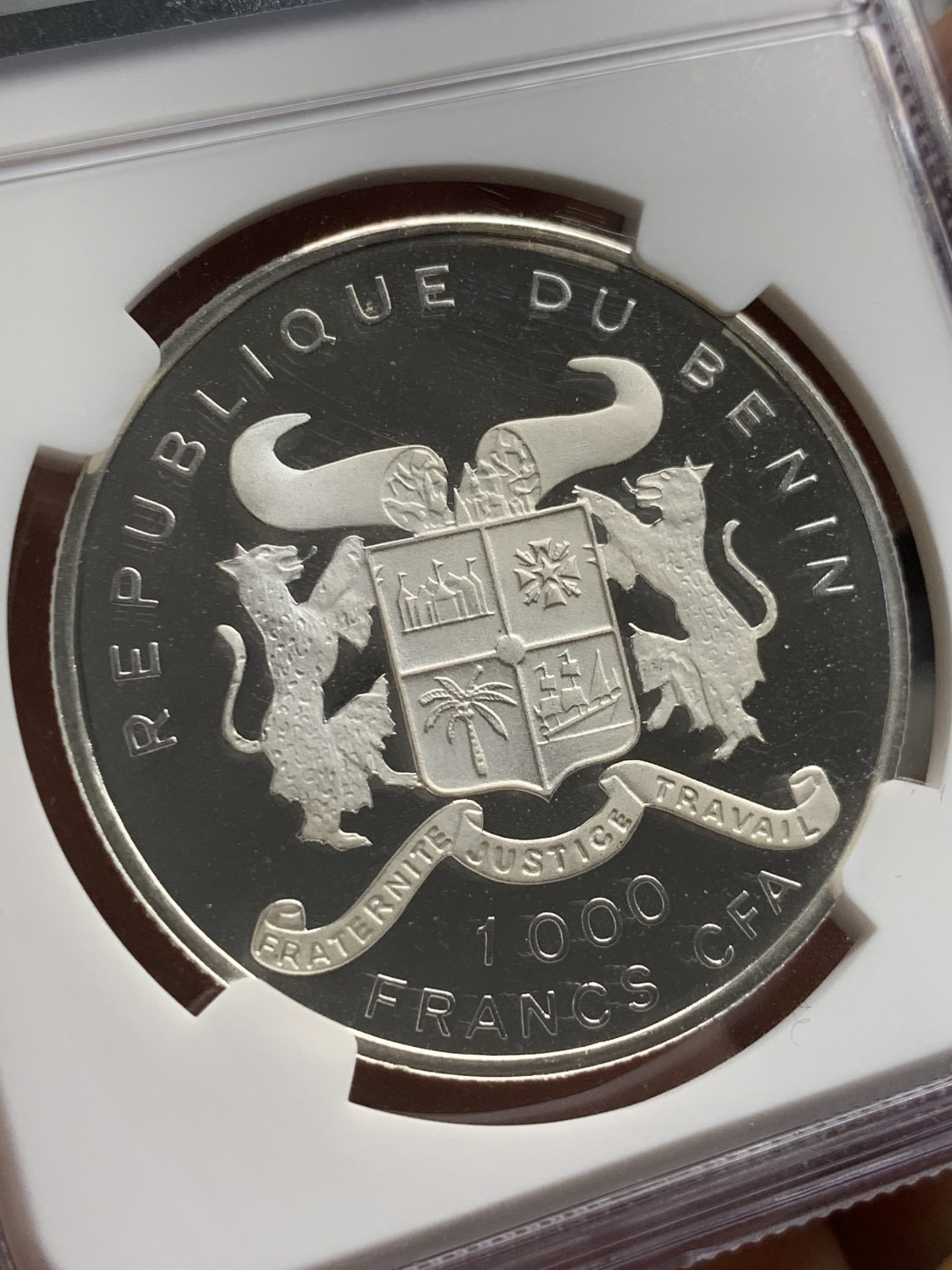 《竞宝斋》第55场-本周日，周一2场连拍（全场不限金额包邮） NGC-PF 68UC 贝宁（1992）年1000法郎国家纪念银币 (第二名）发行量1000枚  精制银币