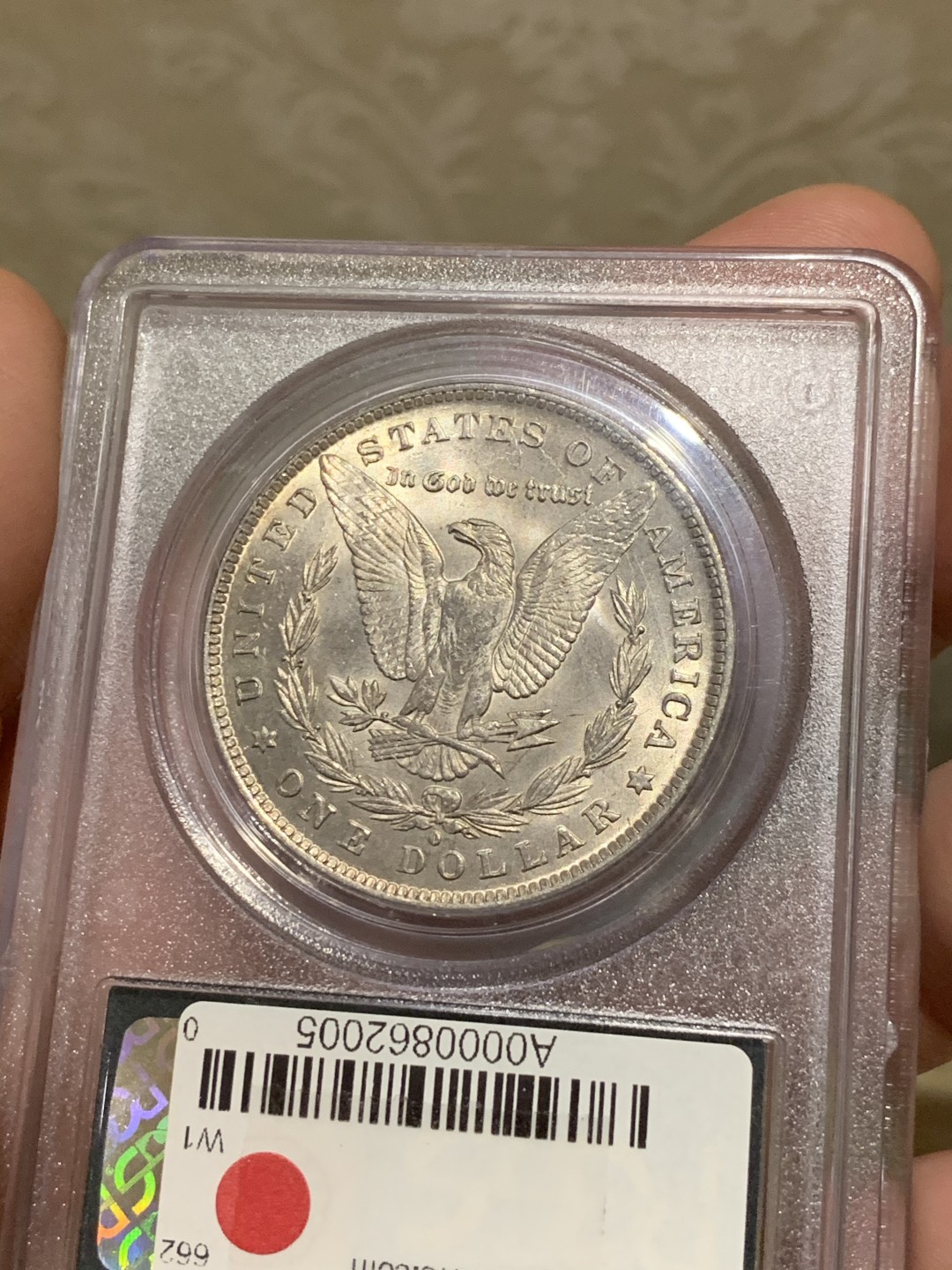 《竞宝斋》第55场-本周日，周一2场连拍（全场不限金额包邮） PCGS MS63 超级老绿盒！1884-O摩根一元 带SBP老标签 盒子本身保存极好，值得收藏