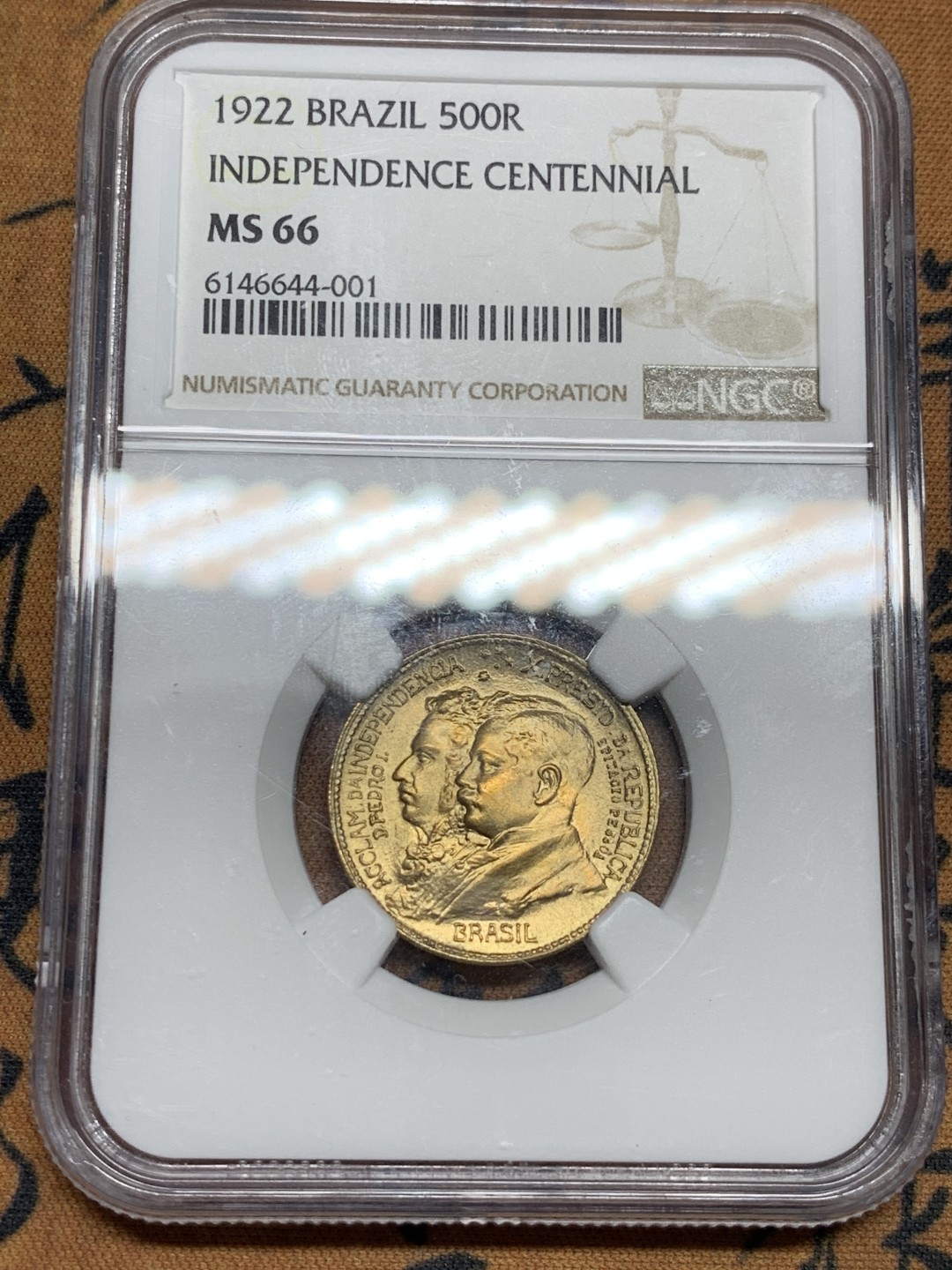 《竞宝斋》第55场-本周日，周一2场连拍（全场不限金额包邮） NGC-MS66 巴西1922年500瑞斯 亚军 高评级品像