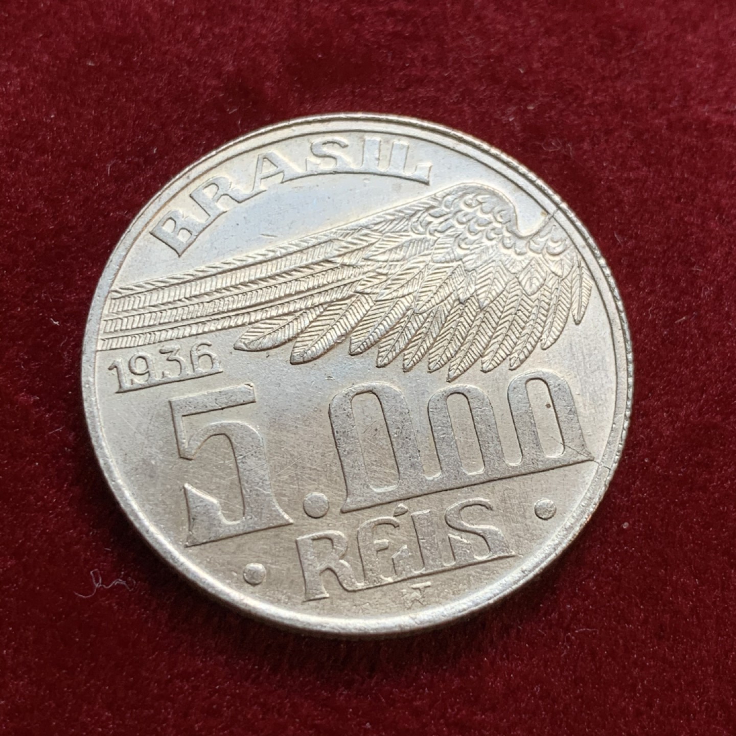 《竞宝斋》第55场-本周日，周一2场连拍（全场不限金额包邮） 巴西 1936年 5000瑞斯银币