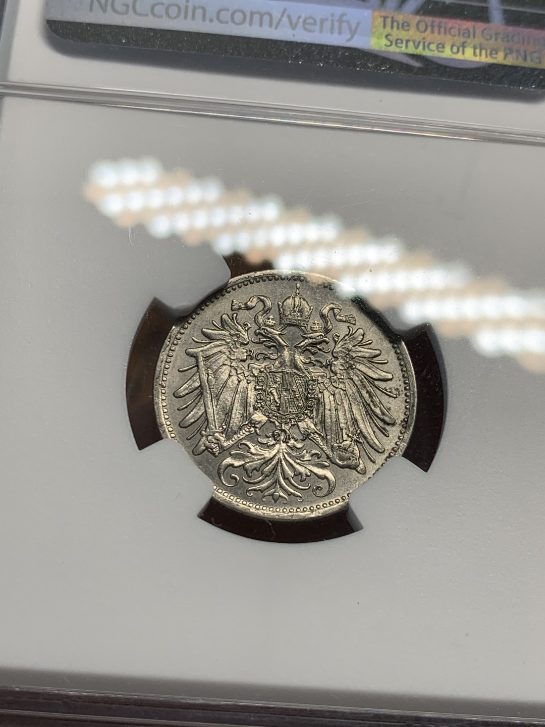 《竞宝斋》第55场-本周日，周一2场连拍（全场不限金额包邮） NGC MS62 唯一冠军 奥匈帝国 1895年 20赫勒 一枚毕业