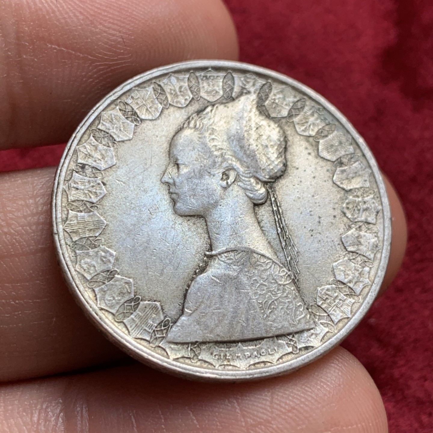 《竞宝斋》第55场-本周日，周一2场连拍（全场不限金额包邮） 意大利 1960年 500里拉 白皙少妇 帆船 银币