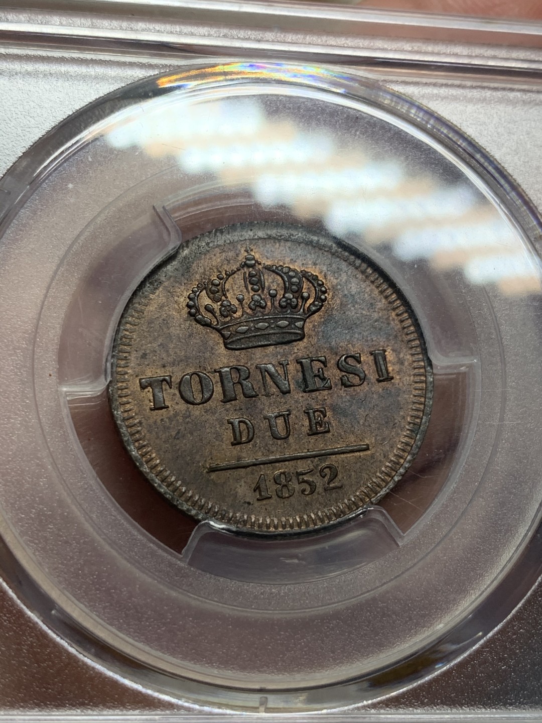 《竞宝斋》第55场-本周日，周一2场连拍（全场不限金额包邮） PCGS-MS63RB 意大利那不勒斯和西西里1852年2Tor 冠军 