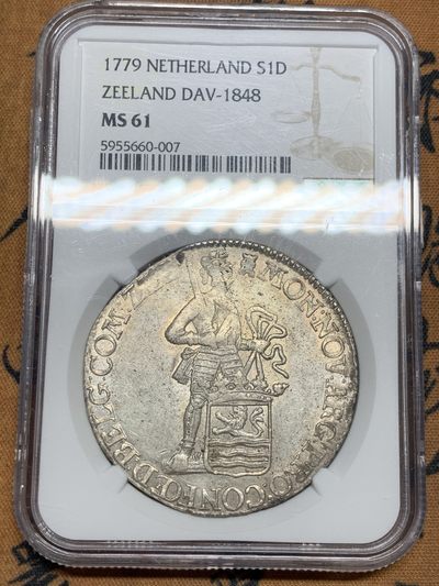 《竞宝斋》第55场-本周日，周一2场连拍（全场不限金额包邮） - NGC-MS61 1779年荷兰泽兰省站人武士1杜卡特银币 中期武士，冠军分，淡包浆