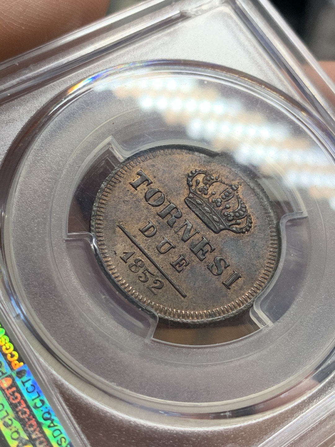 《竞宝斋》第55场-本周日，周一2场连拍（全场不限金额包邮） PCGS-MS63RB 意大利那不勒斯和西西里1852年2Tor 冠军 