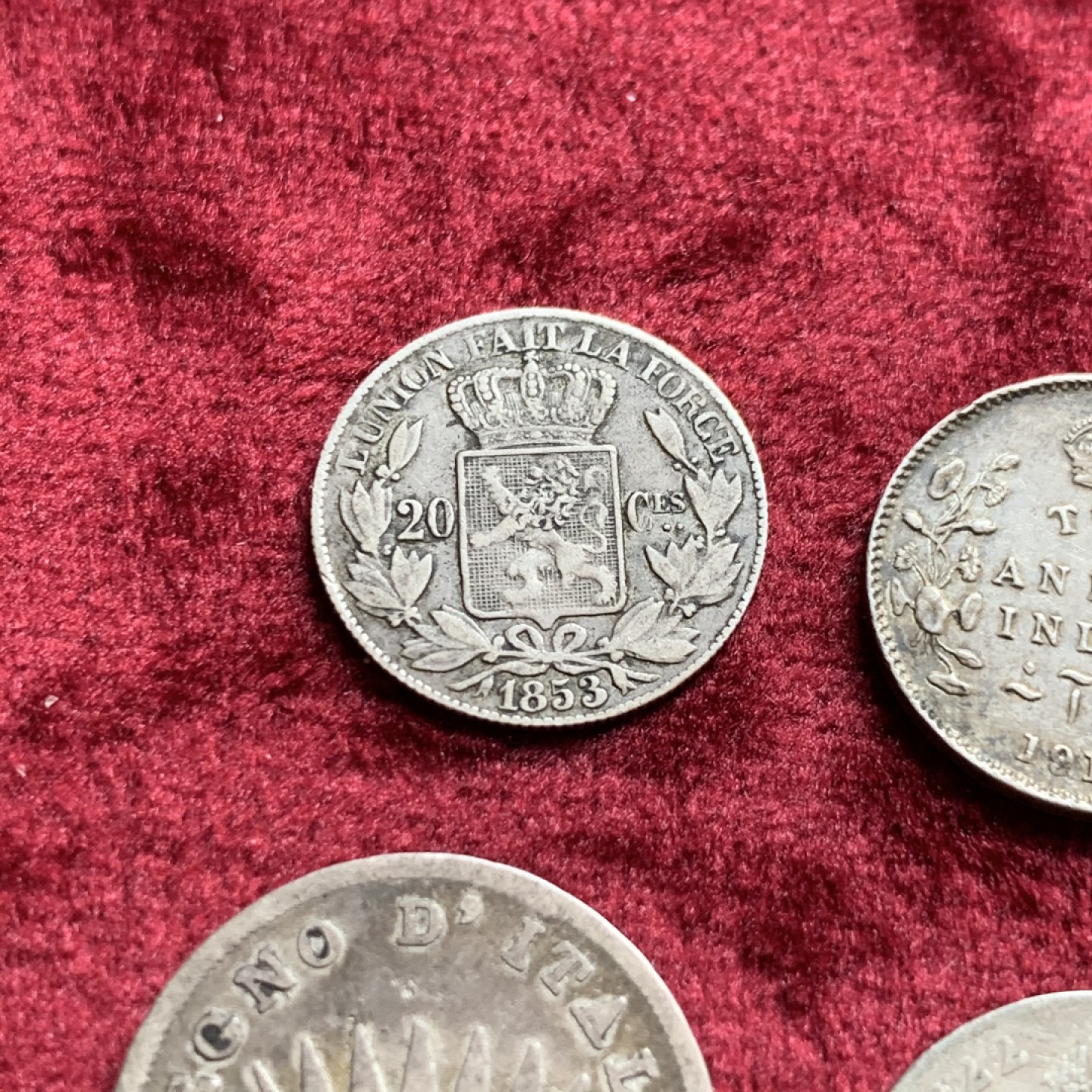 《竞宝斋》第55场-本周日，周一2场连拍（全场不限金额包邮） 比利时，意大利伦巴第，法占意大利，英属印度银辅币4枚