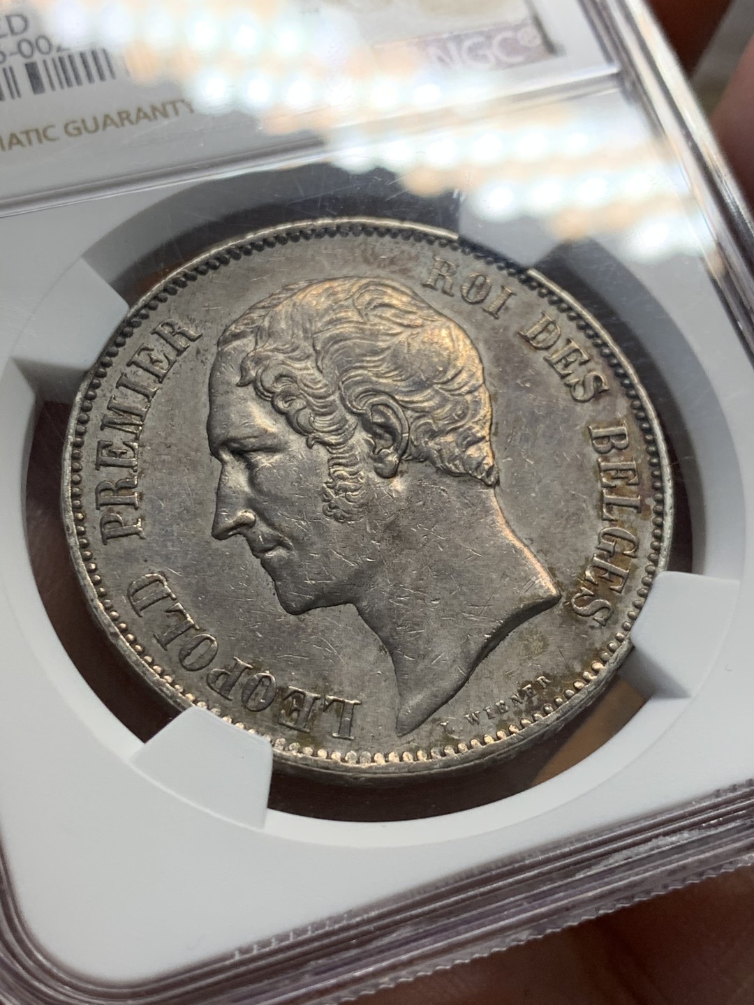 《竞宝斋》第55场-本周日，周一2场连拍（全场不限金额包邮） 1853年比利时利奥波德一世布拉班特公国皇家婚礼5法郎原味稀少品大银。铸造仅32000件，NGC-AU DETAILS