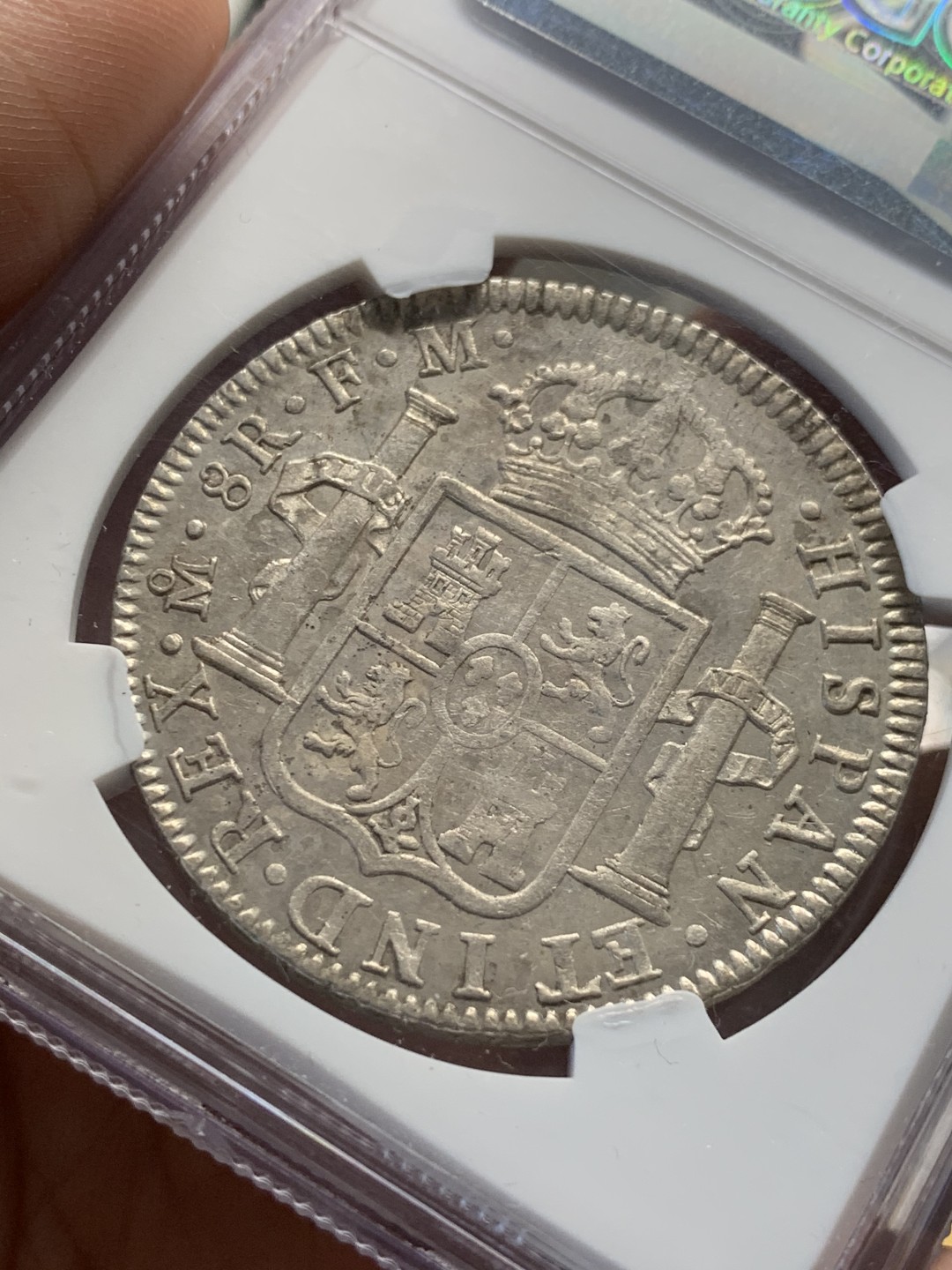 《竞宝斋》第55场-本周日，周一2场连拍（全场不限金额包邮） NGC-AU58  墨西哥双柱 卡洛斯四世  1795  8 里亚尔 卡四早期 好品少  原味深打