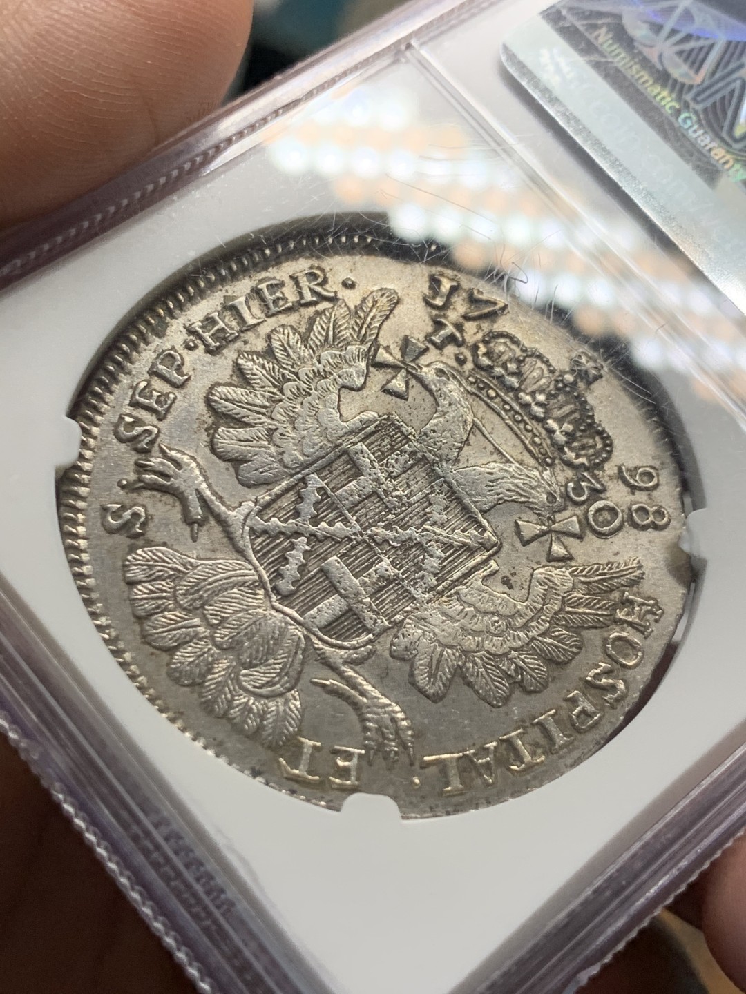 《竞宝斋》第55场-本周日，周一2场连拍（全场不限金额包邮） NGC-AU55 1798年马耳他骑士团30塔里银币 铸造量仅207枚，人像面是末代大团长斐迪南·冯·洪佩施，之后马耳他骑士团再无国土