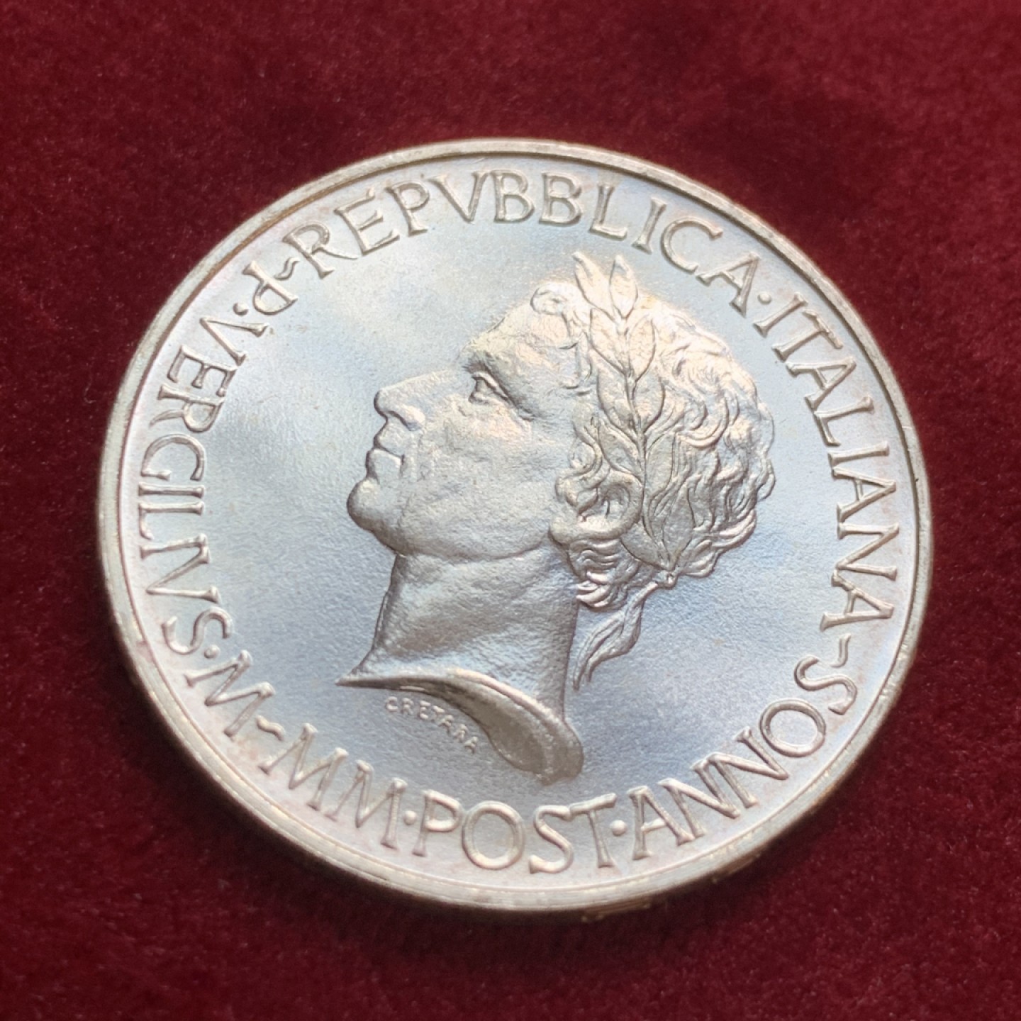 《竞宝斋》第55场-本周日，周一2场连拍（全场不限金额包邮） 意大利500里拉1981年维吉尔纪念银币