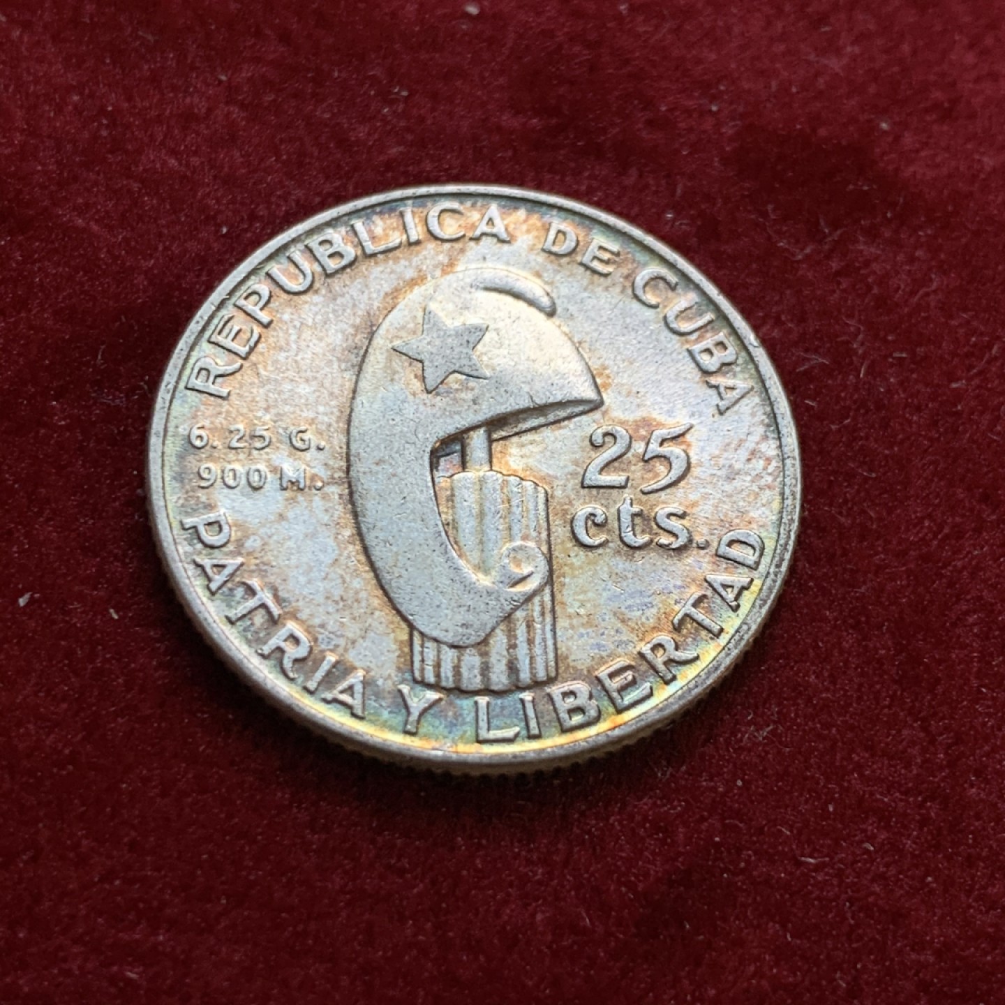 《竞宝斋》第55场-本周日，周一2场连拍（全场不限金额包邮） 古巴 1953年 何塞 纪念 25分银币 双面炫五彩